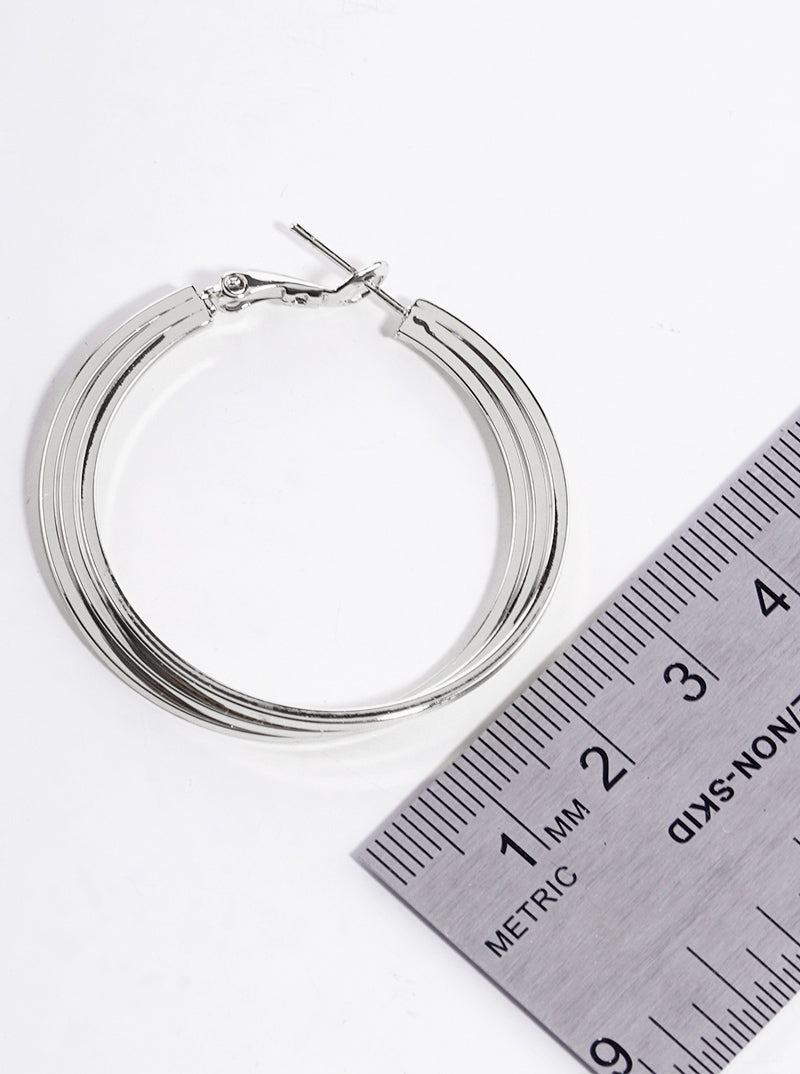 18K Gold Dipped Textured 40mm Layered Omega-Back Hoop Earrings