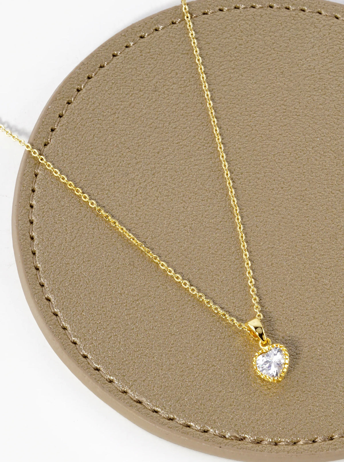 18K Gold Dipped Textured 7mm CZ Stone Heart Pendant Necklace