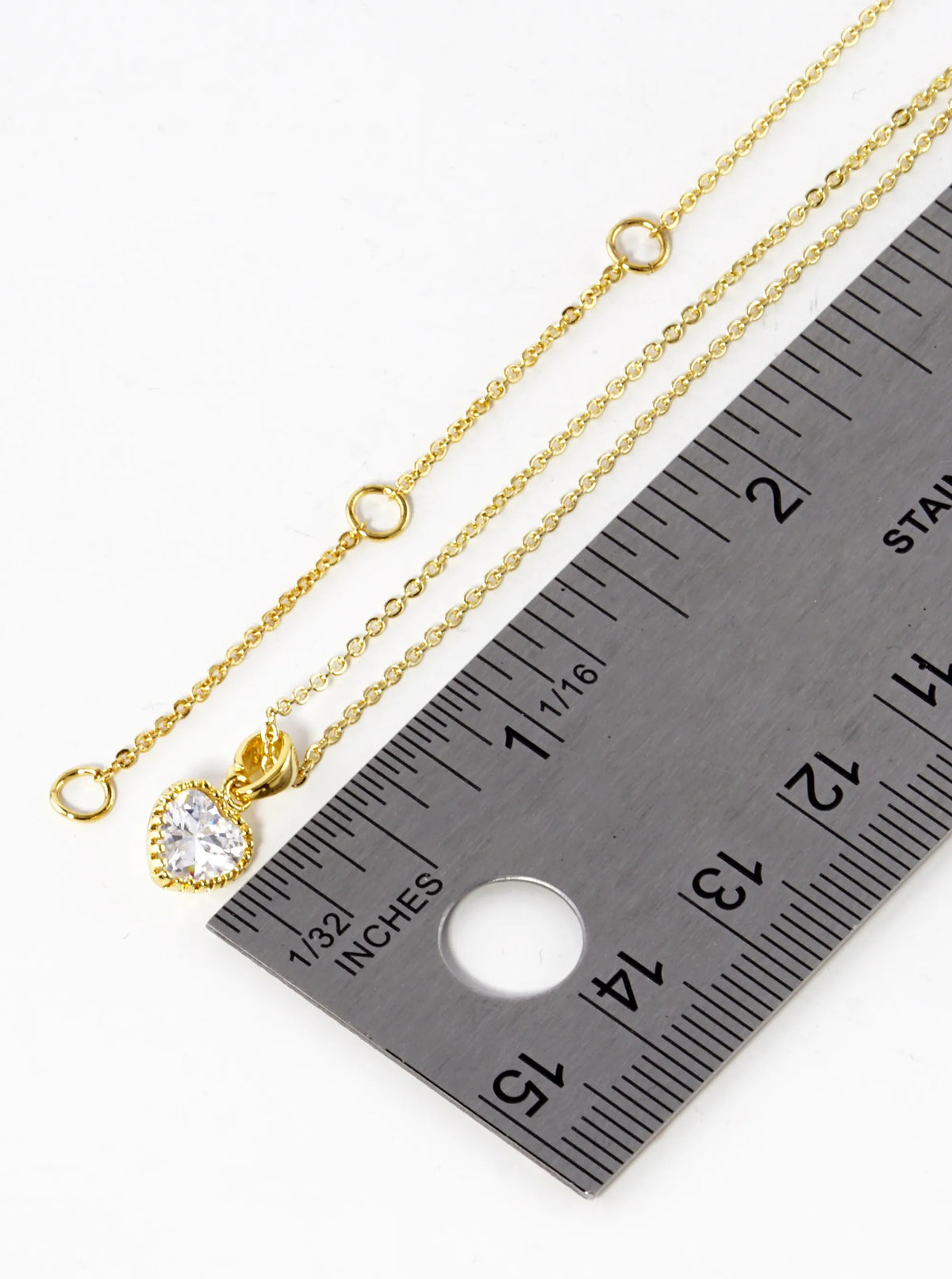 18K Gold Dipped Textured 7mm CZ Stone Heart Pendant Necklace