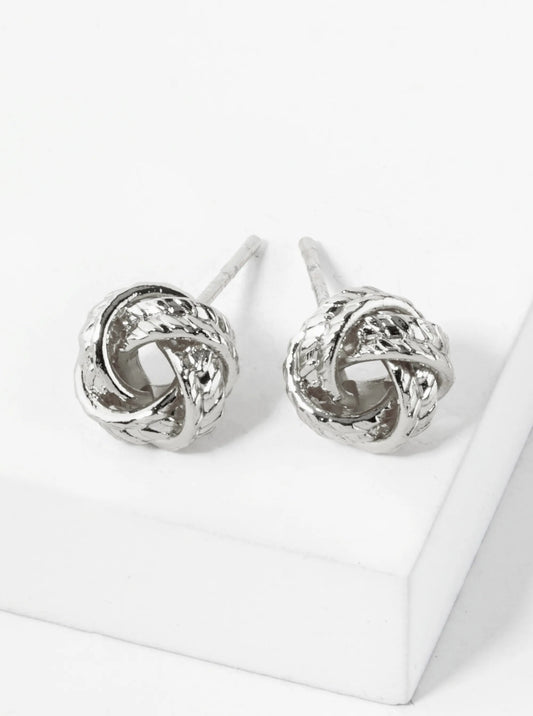 18K Gold Dipped Textured 8mm Love Knot Stud Earrings