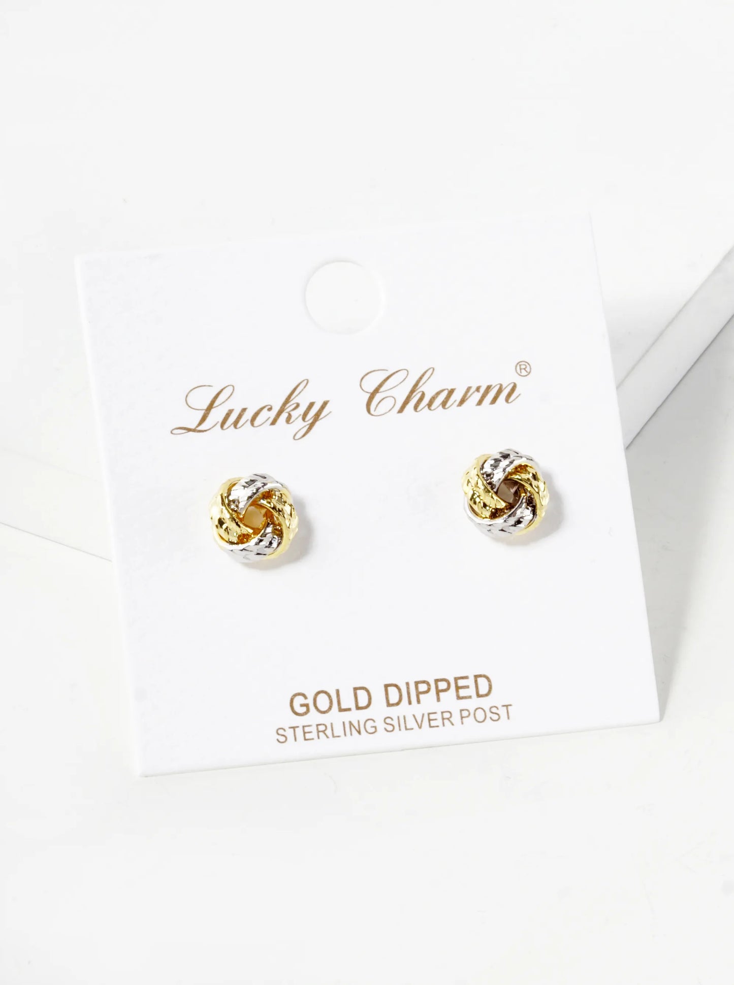 18K Gold Dipped Textured 8mm Love Knot Stud Earrings