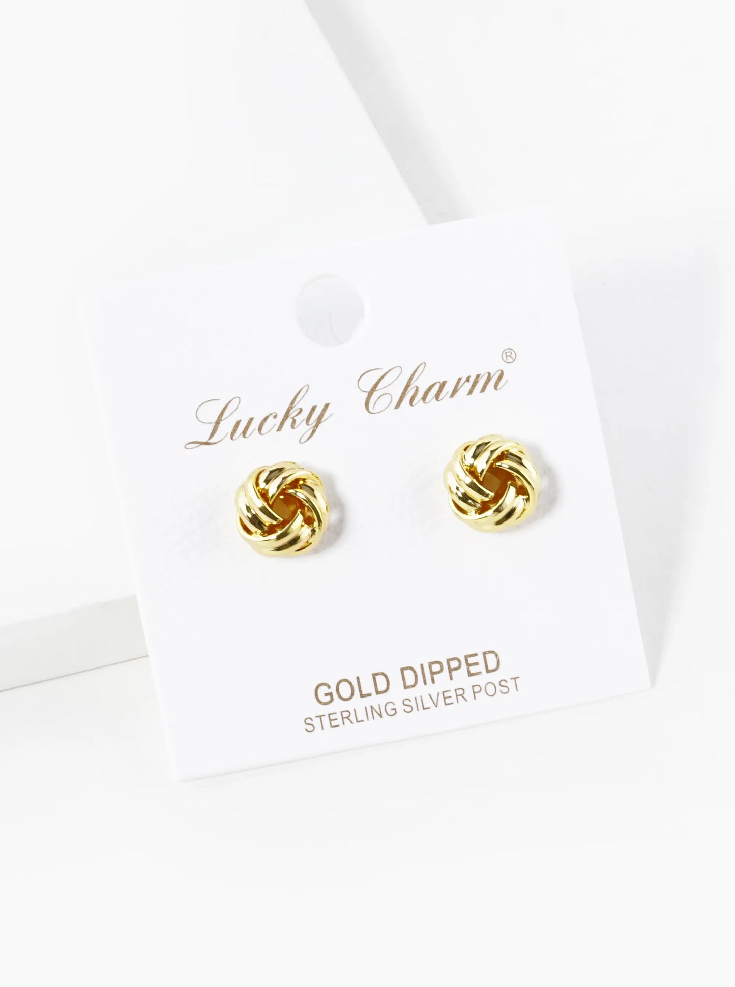 18K Gold Dipped Textured 9mm Love Knot Stud Earrings