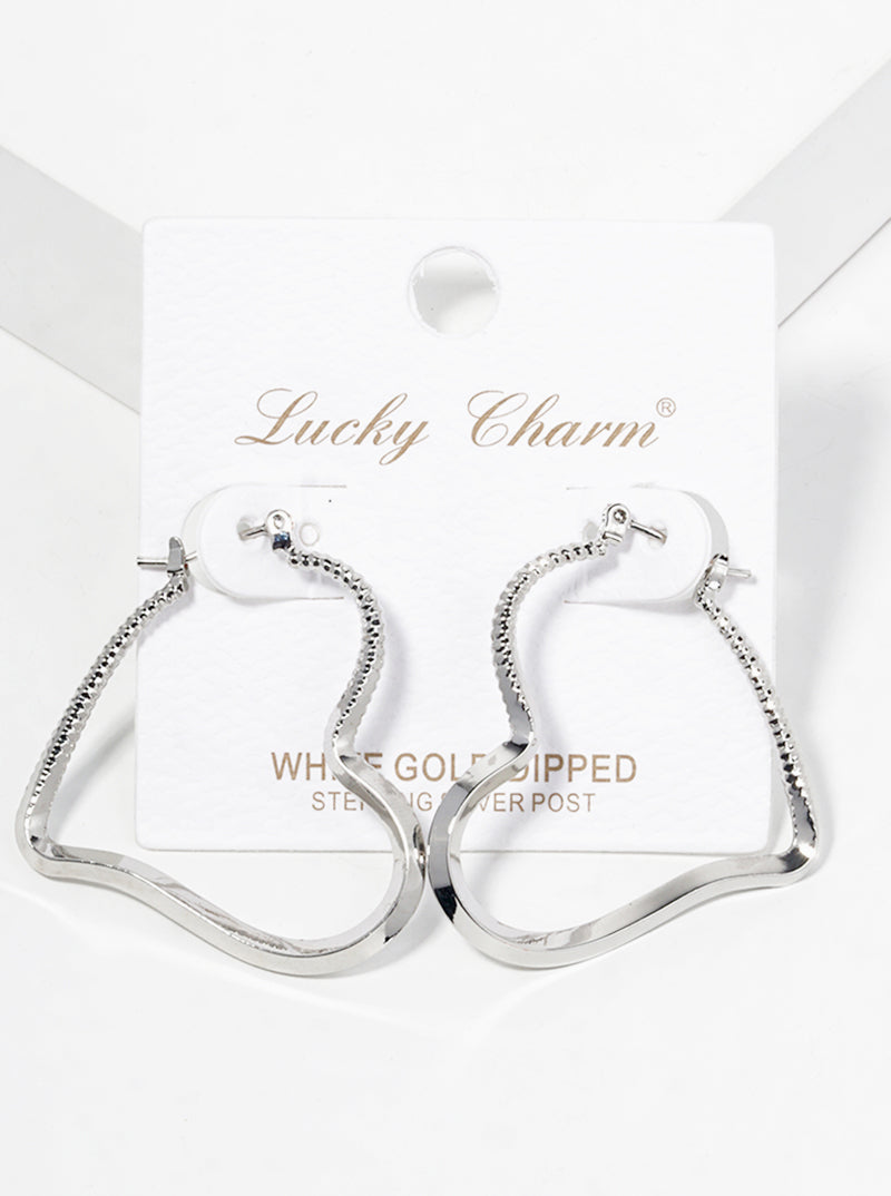 18K Gold Dipped Textured Brass Heart Hinged Hoop Earrings
