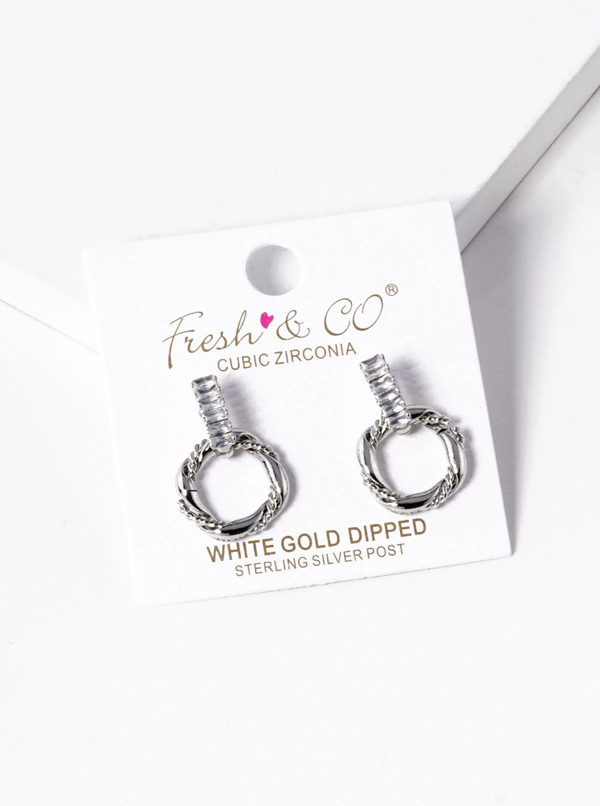 18K Gold Dipped Textured Circle Drop Baguette CZ Door Knocker Earrings