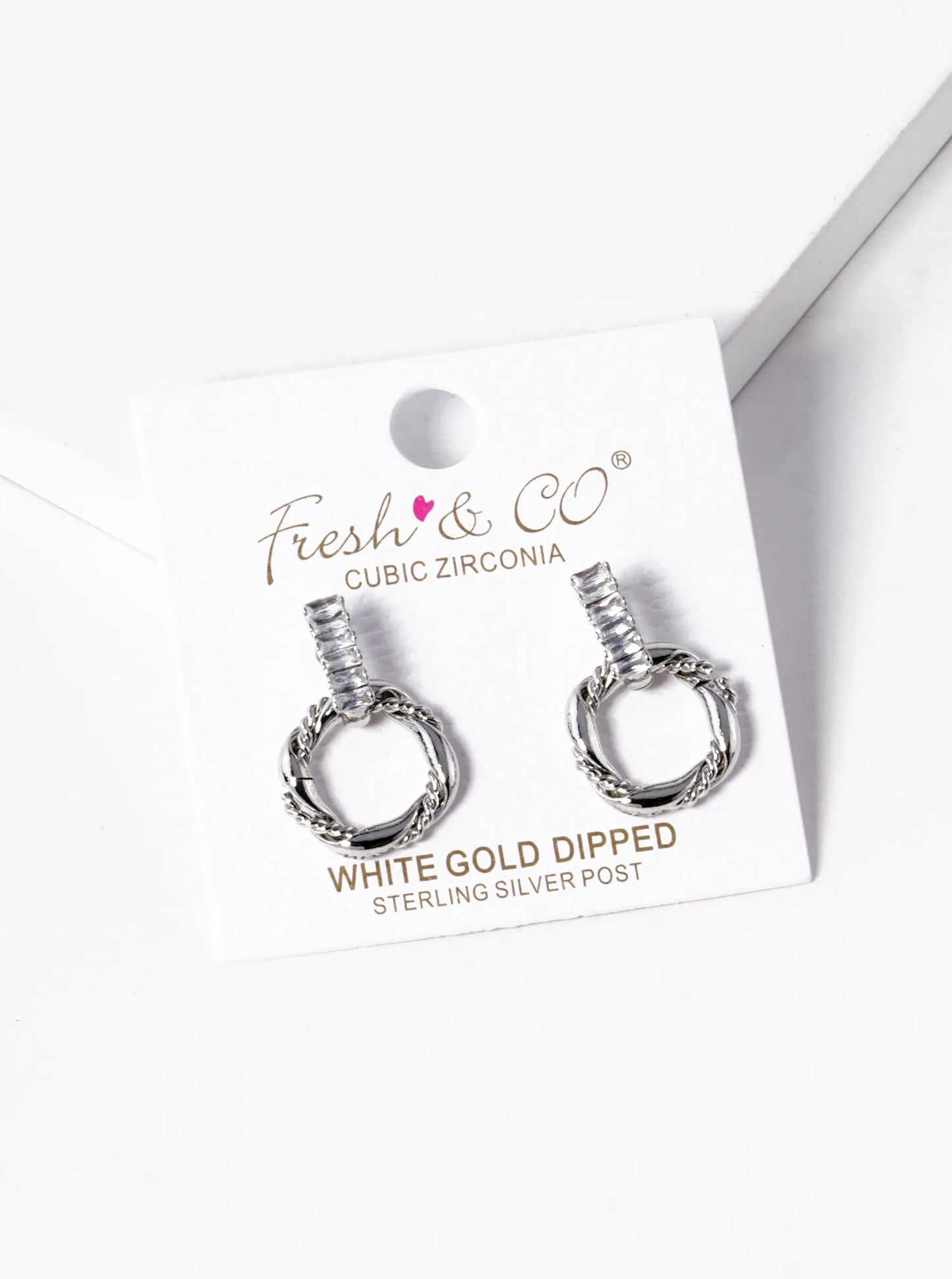 18K Gold Dipped Textured Circle Drop Baguette CZ Door Knocker Earrings