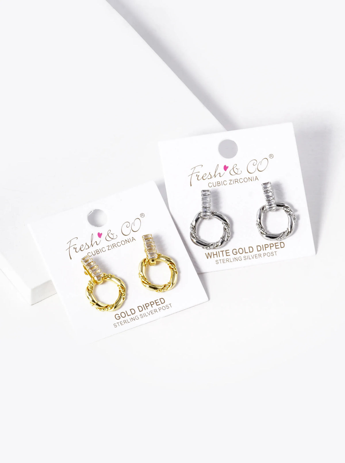 18K Gold Dipped Textured Circle Drop Baguette CZ Door Knocker Earrings