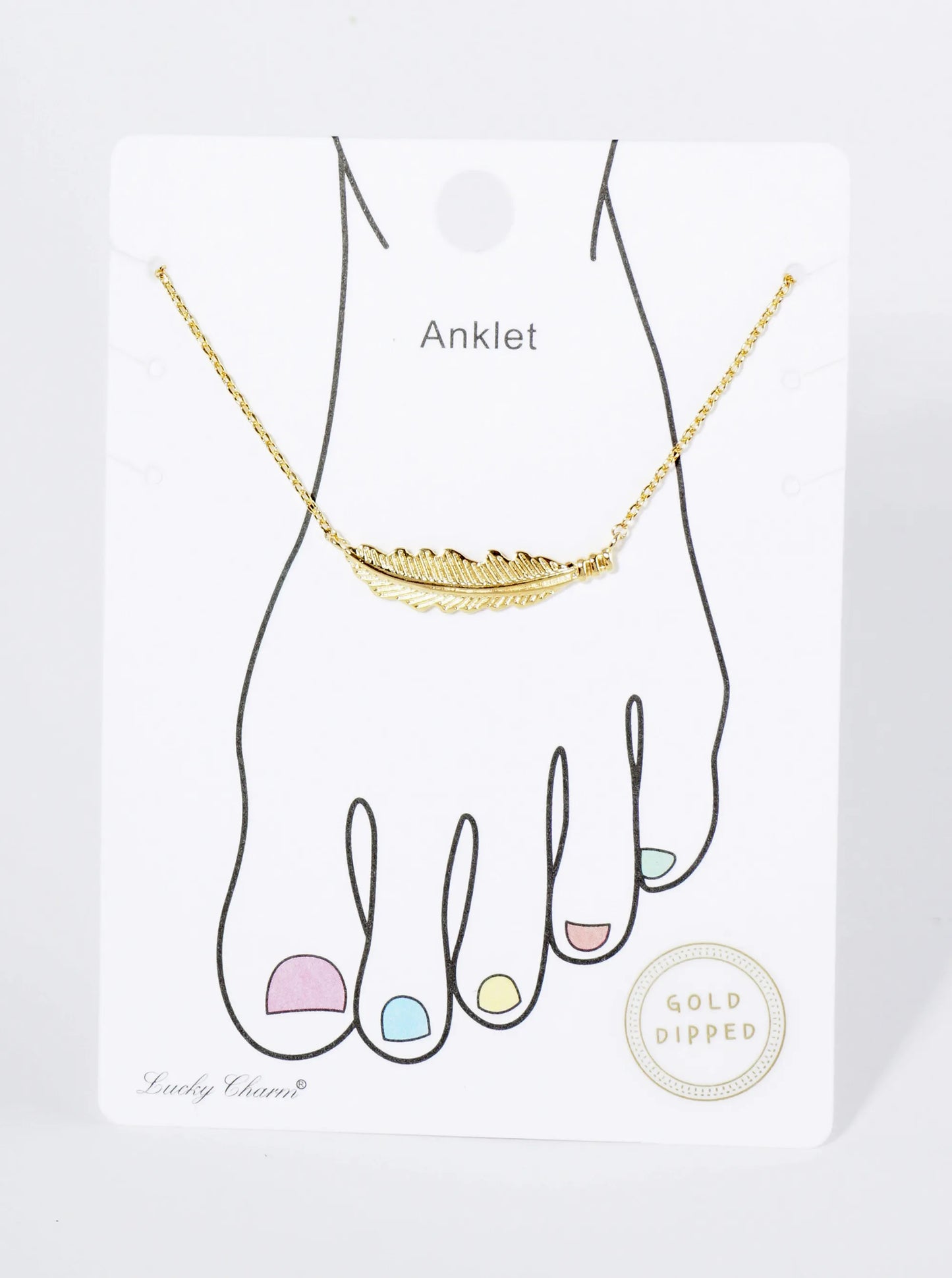 18K Gold Dipped Textured Feather Brass Chain Anklet