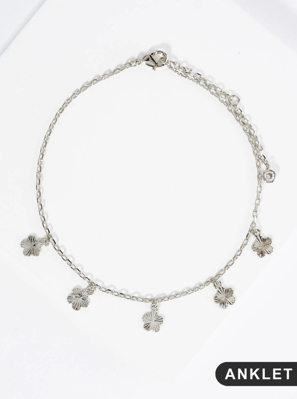 18K Gold Dipped Textured Flower Charms Brass Chain Anklet