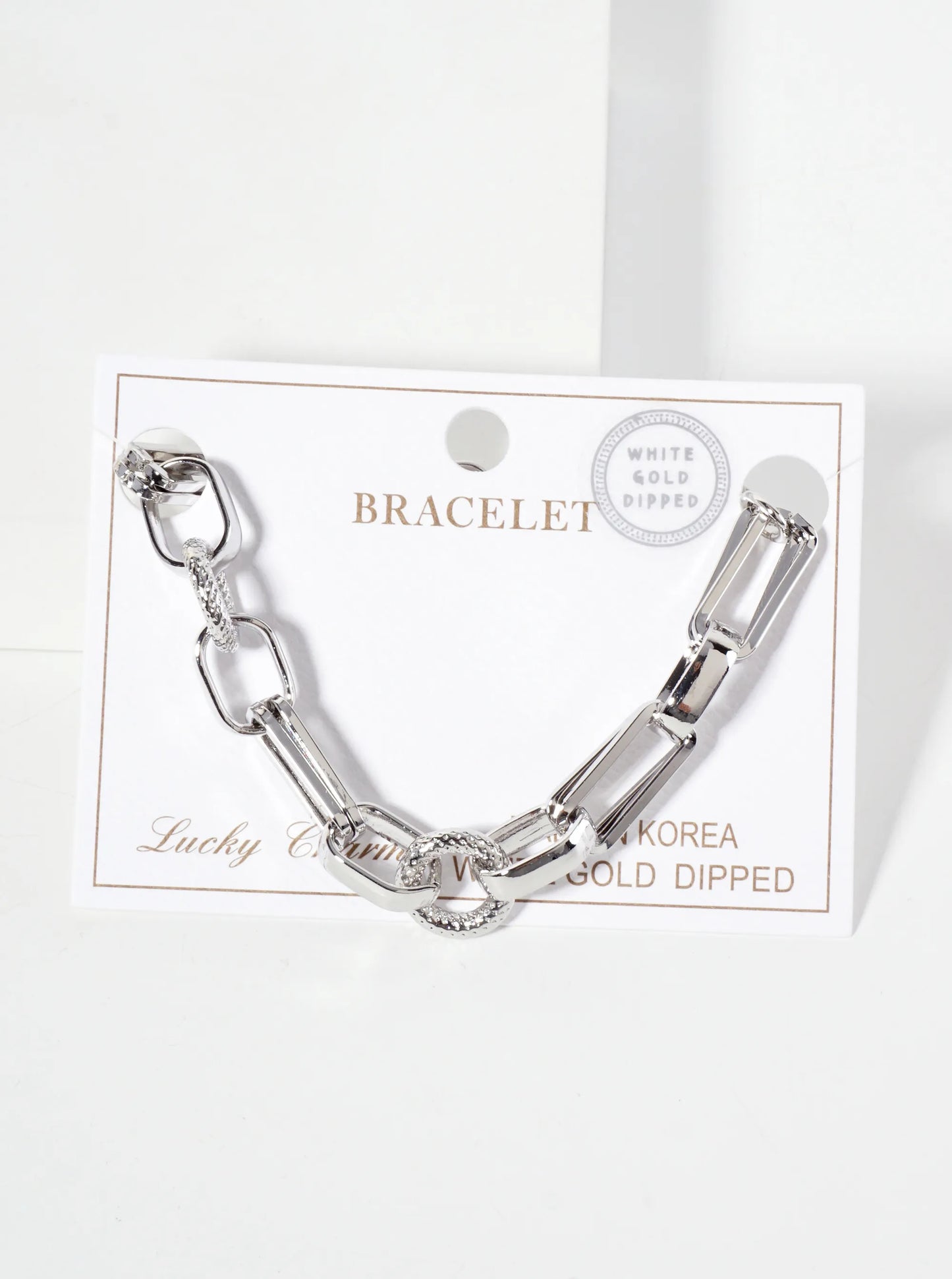 18K-Gold-Dipped Textured Multi-Shape Geometric Polished Brass Chain Bracelet