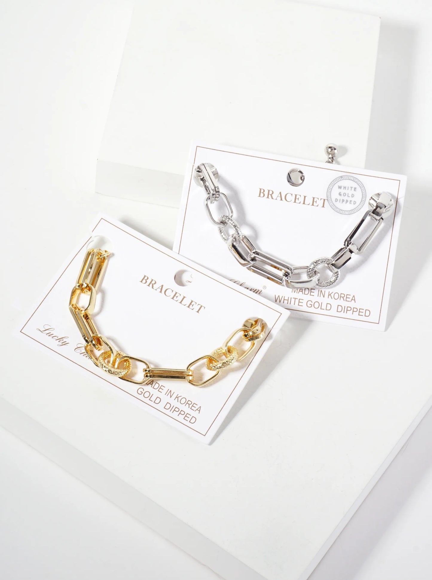 18K-Gold-Dipped Textured Multi-Shape Geometric Polished Brass Chain Bracelet