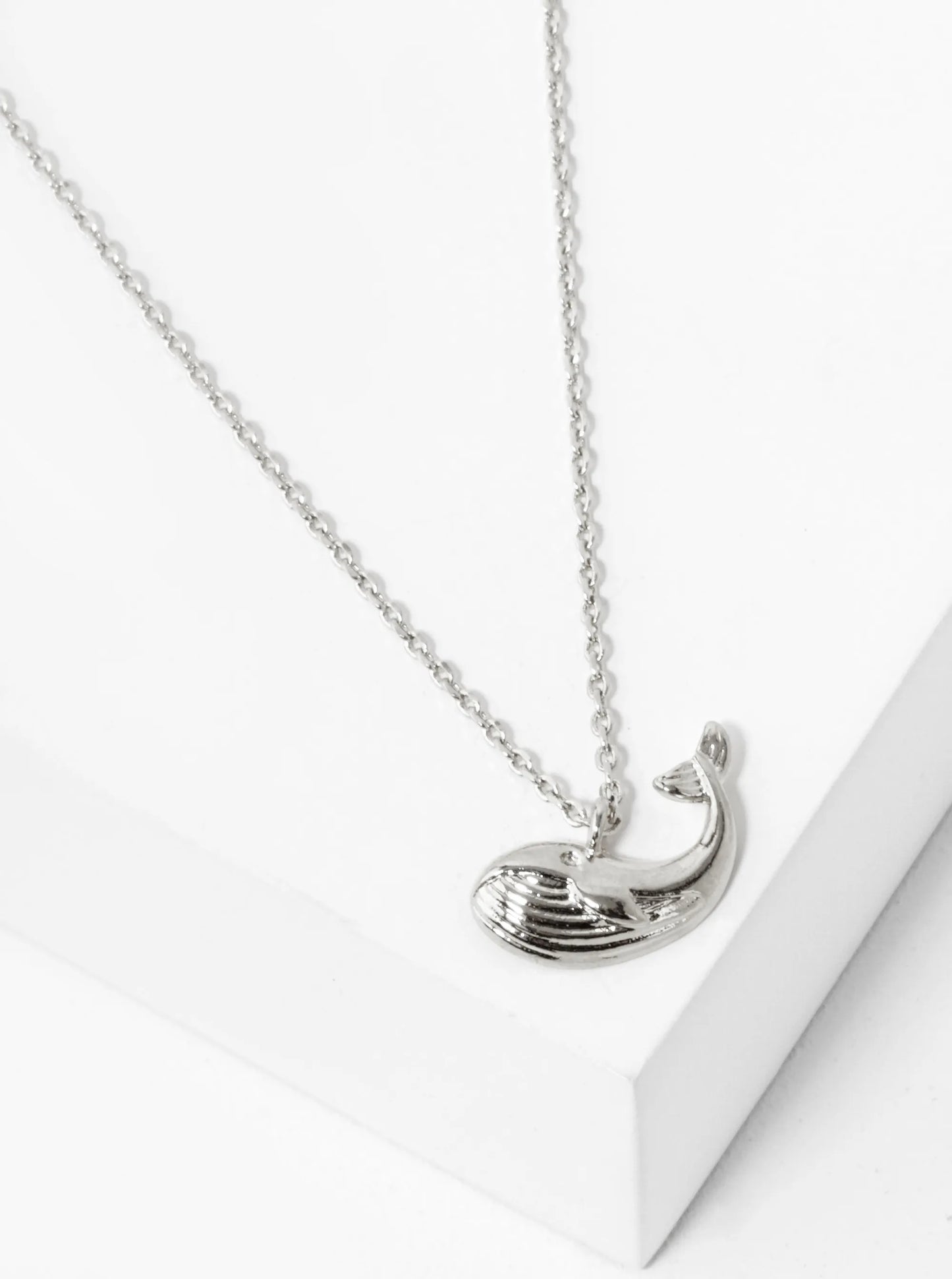 18K Gold Dipped Textured Puffy Whale Pendant Necklace