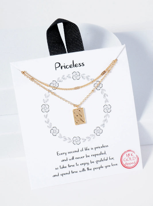 18K Gold Dipped Textured Rectangular Pendant Layered Necklace