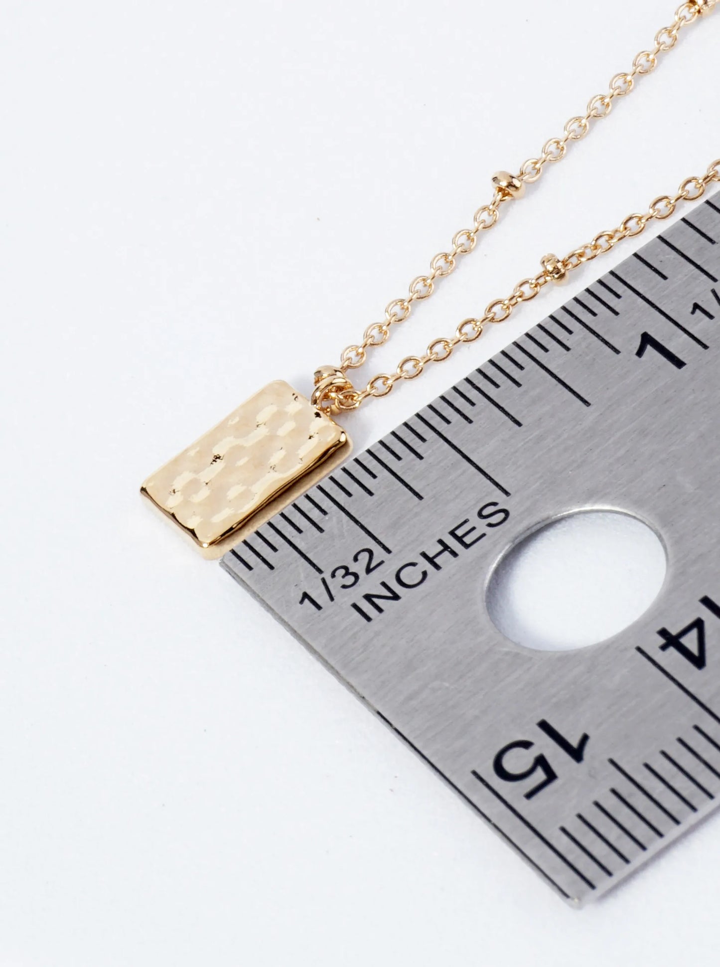 18K Gold Dipped Textured Rectangular Pendant Layered Necklace