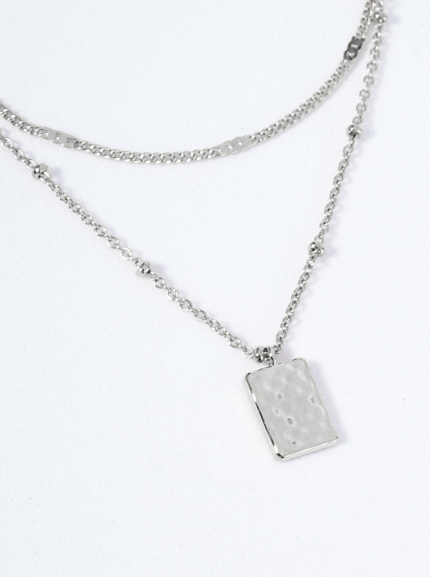 18K Gold Dipped Textured Rectangular Pendant Layered Necklace