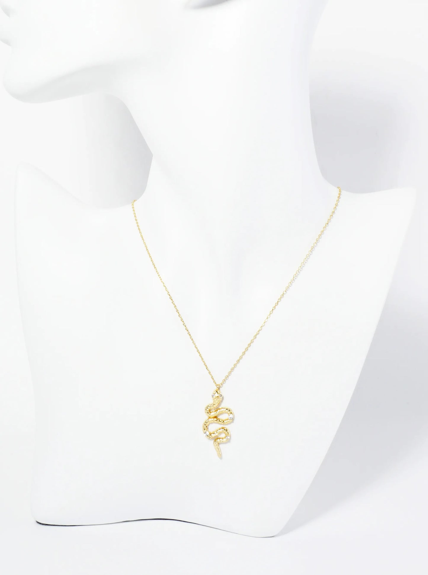18K Gold Dipped Textured Snake Pendant Adorned With CZ Stones Necklace