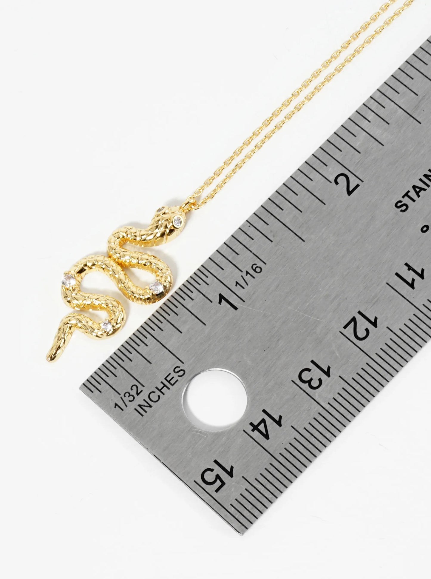 18K Gold Dipped Textured Snake Pendant Adorned With CZ Stones Necklace