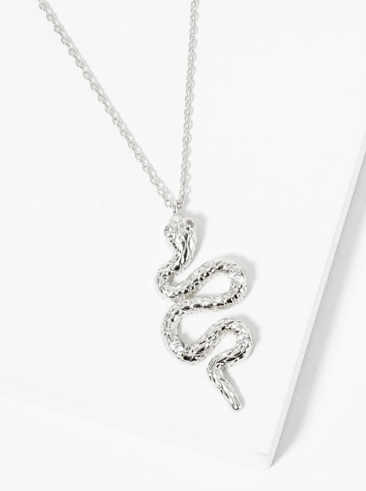 18K Gold Dipped Textured Snake Pendant Adorned With CZ Stones Necklace