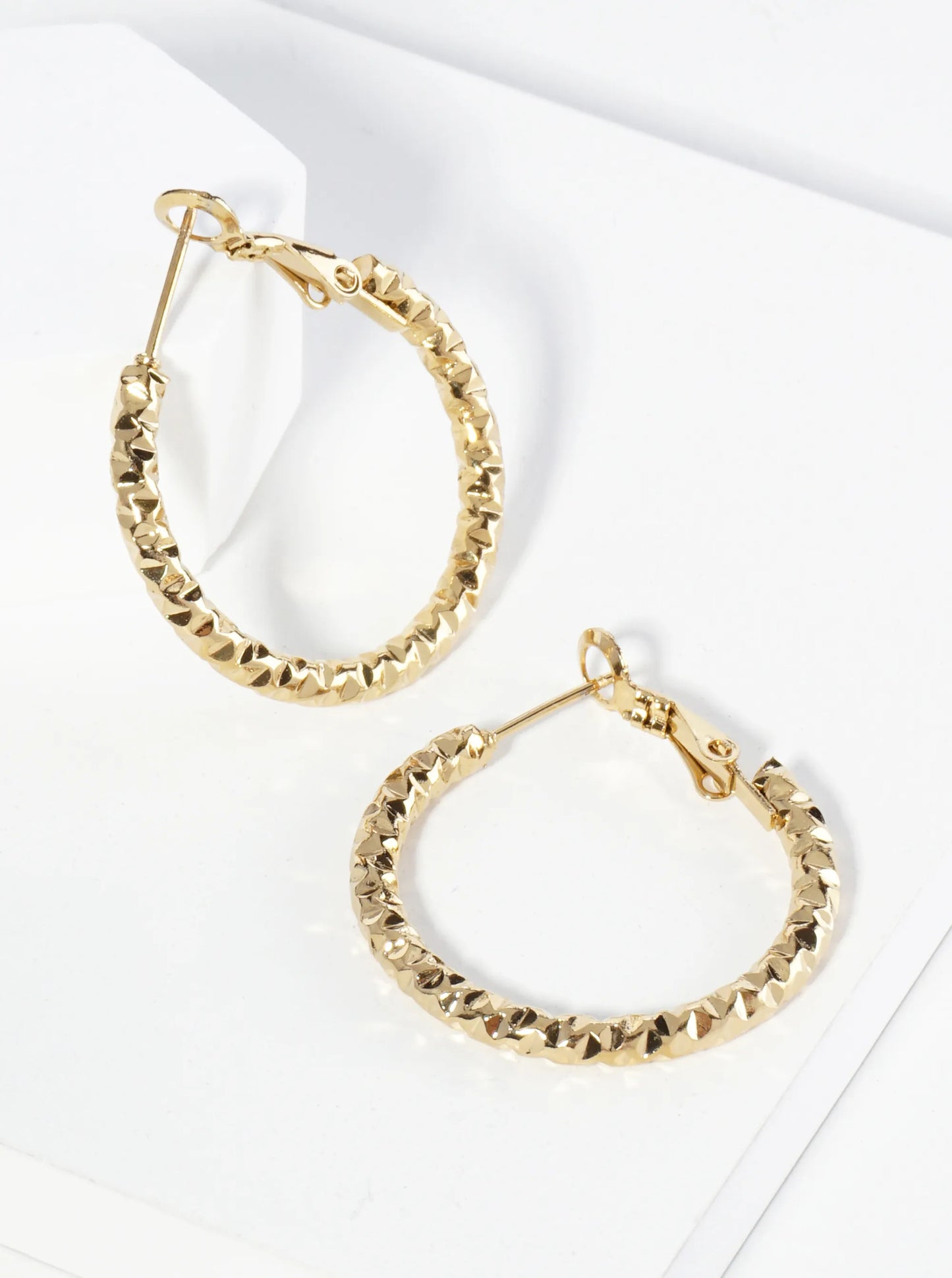 18K Gold Dipped Textured Stainless Steel 30mm Hoop Earrings