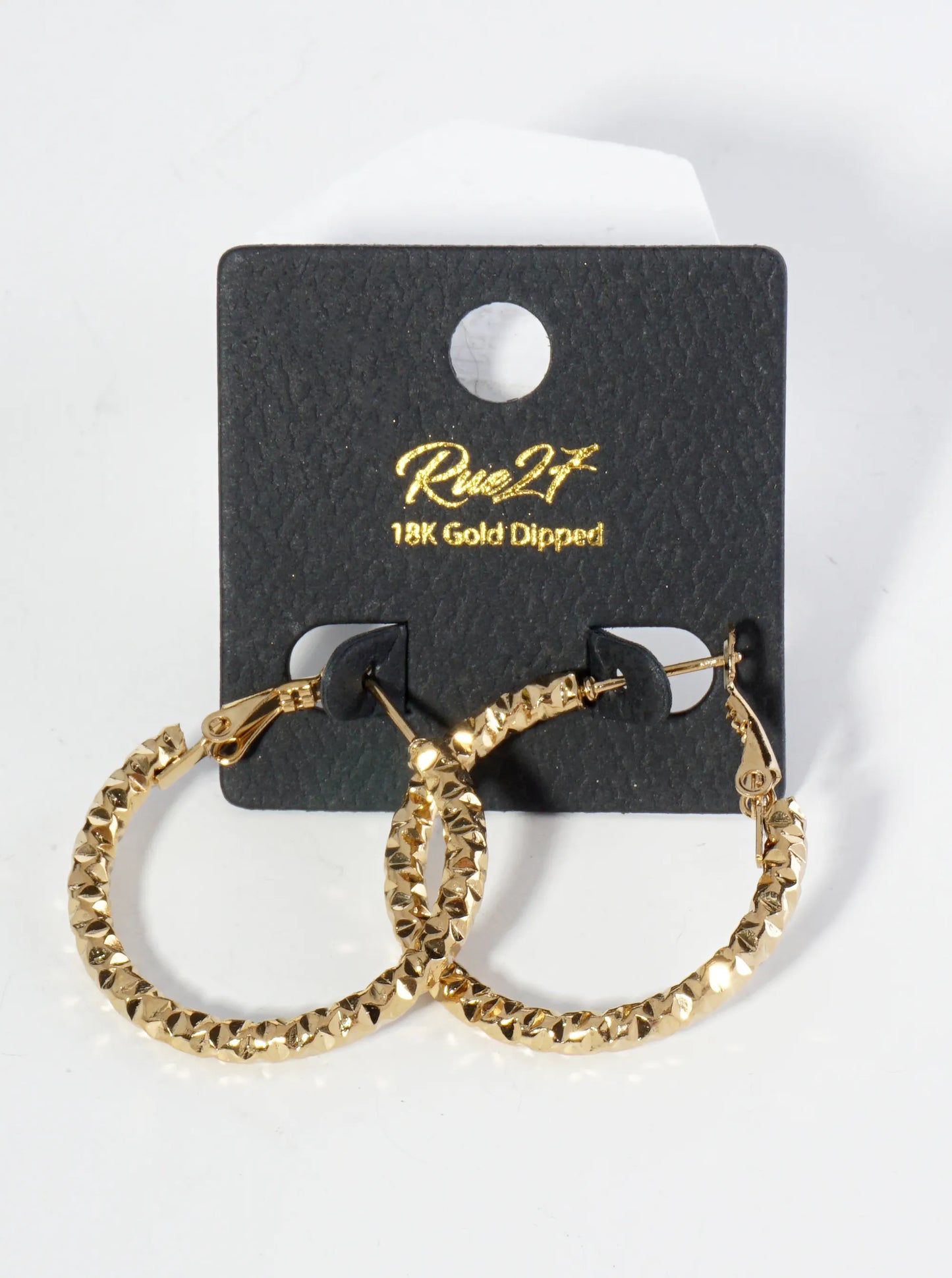 18K Gold Dipped Textured Stainless Steel 30mm Hoop Earrings