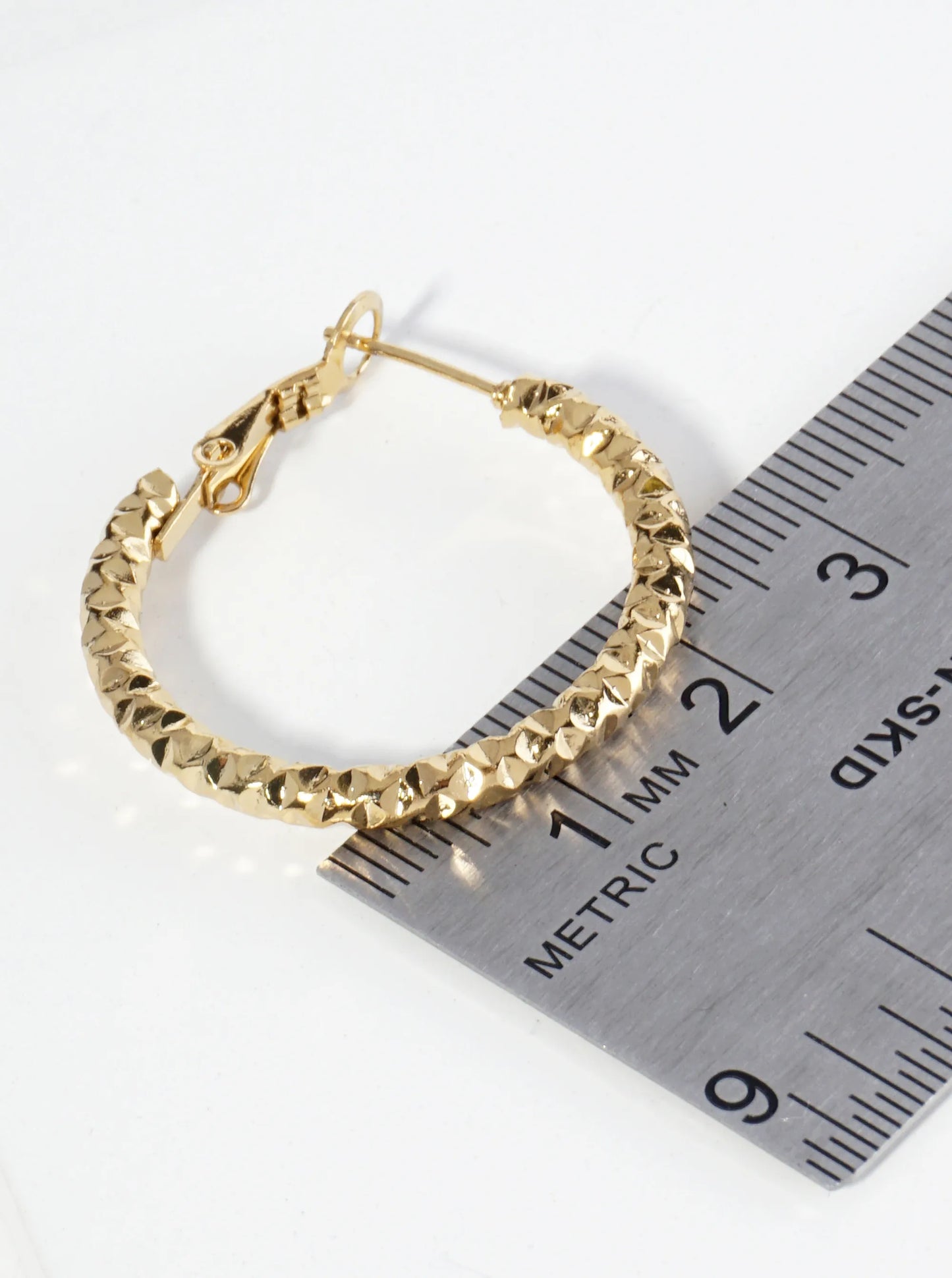 18K Gold Dipped Textured Stainless Steel 30mm Hoop Earrings