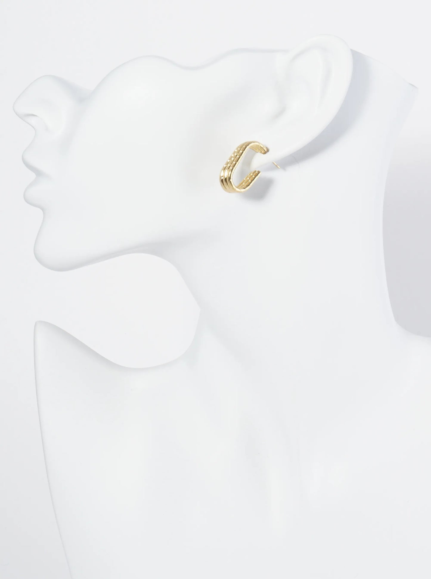 18K Gold Dipped Textured Stainless Steel Oval Layered Hoop Earrings