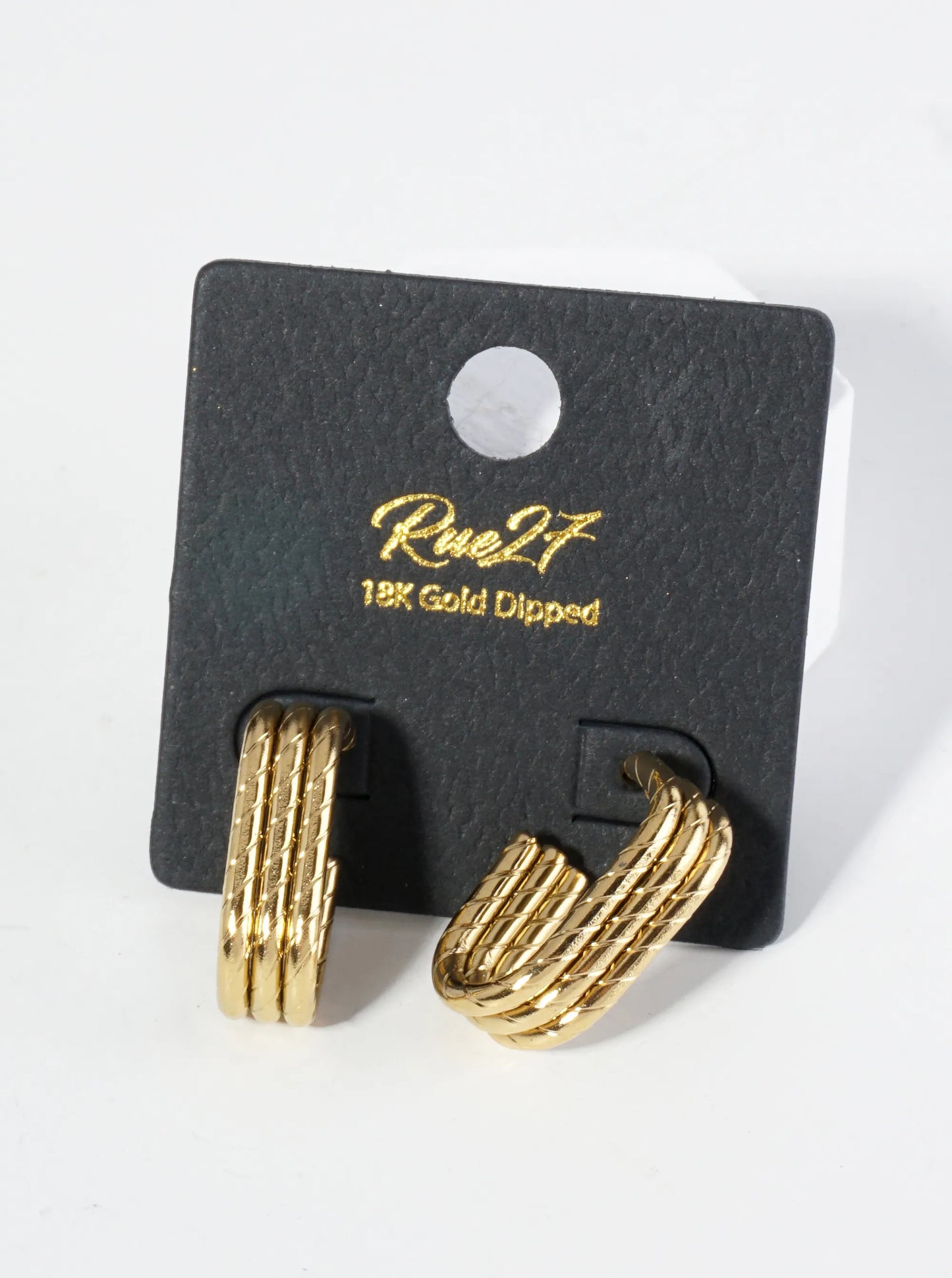 18K Gold Dipped Textured Stainless Steel Oval Layered Hoop Earrings