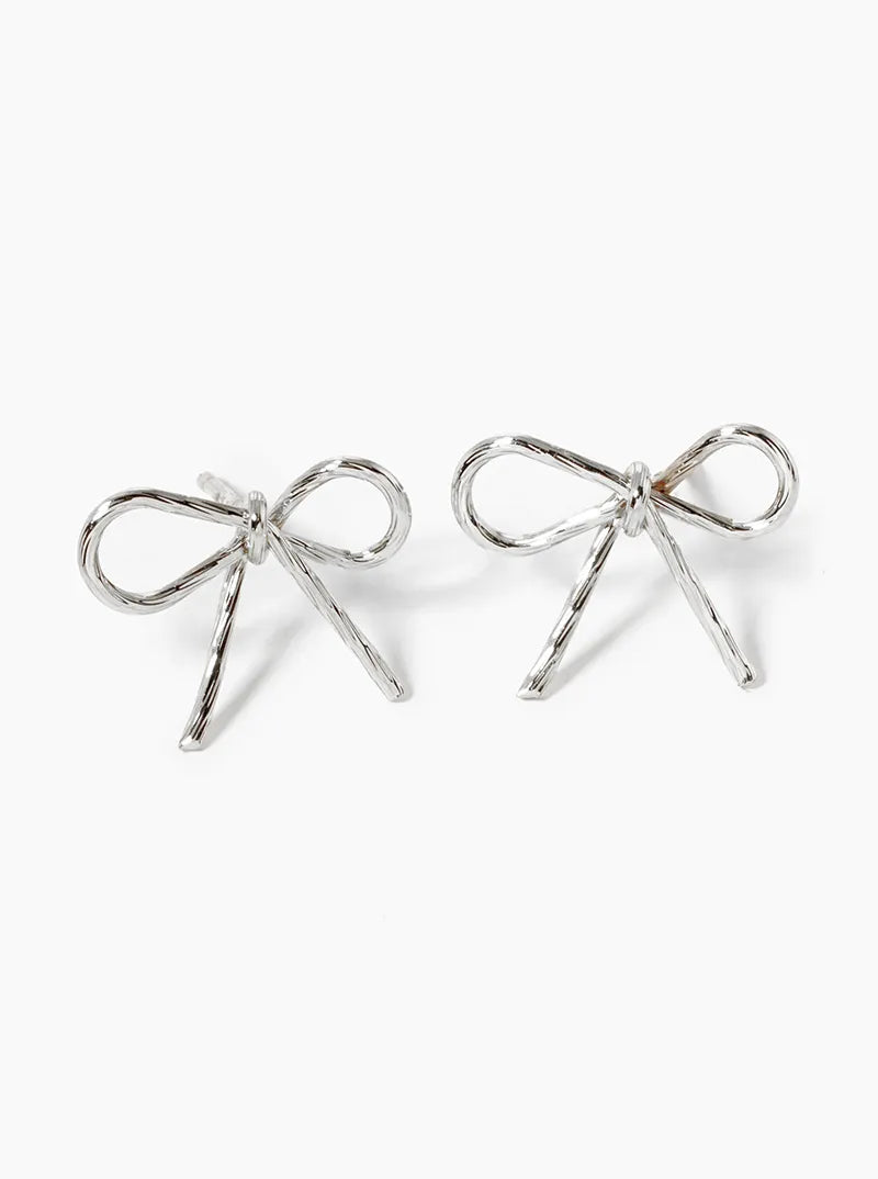 18K Gold Dipped Textured Wire Ribbon Bow Post Stud Earrings