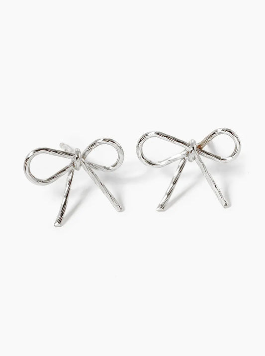 18K Gold Dipped Textured Wire Ribbon Bow Post Stud Earrings