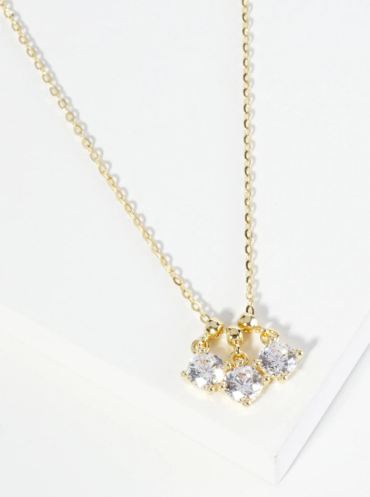 18K Gold Dipped Three 4-Prong Cubic Zirconia Pendant Necklace