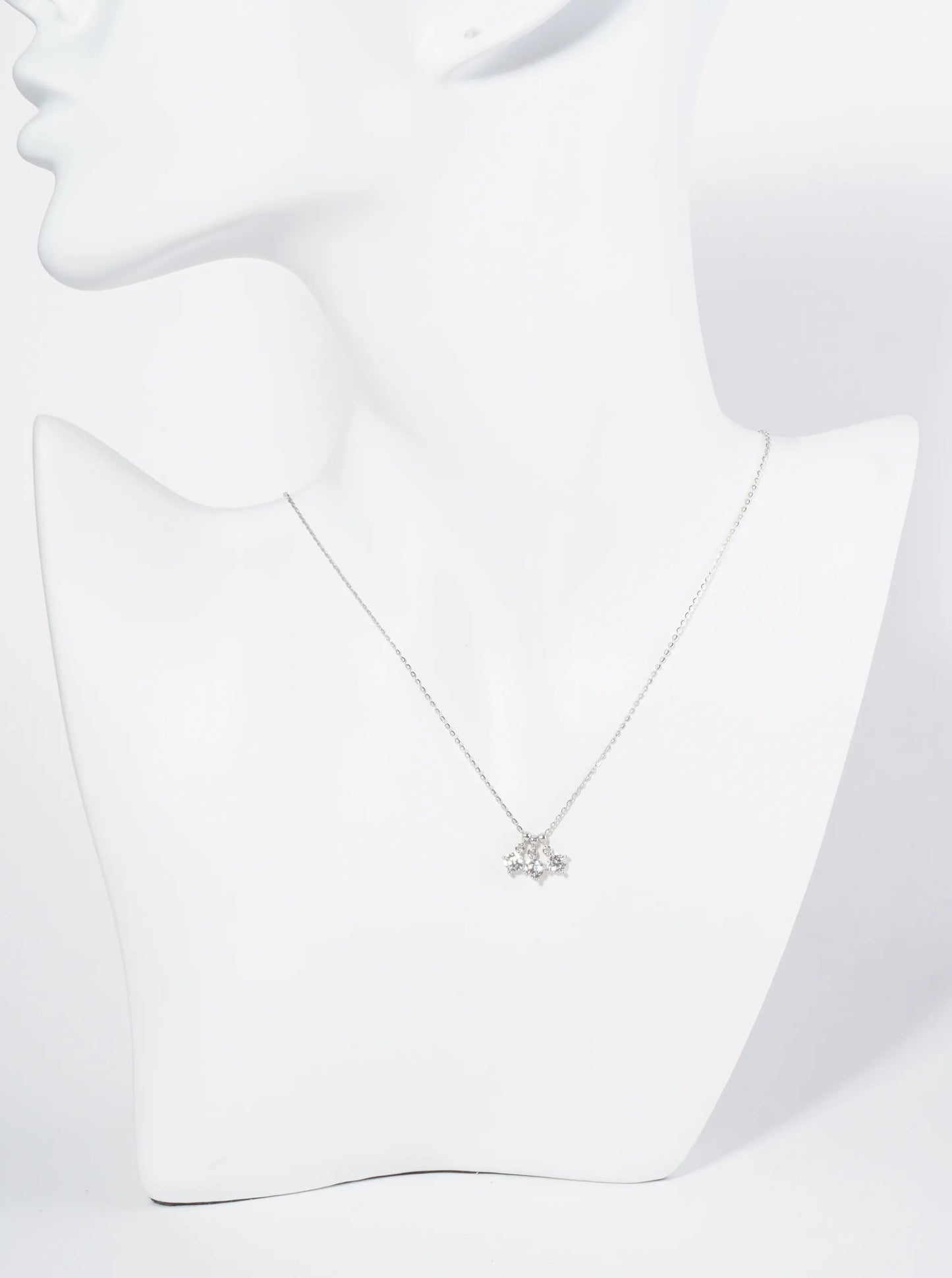 18K Gold Dipped Three 4-Prong Cubic Zirconia Pendant Necklace