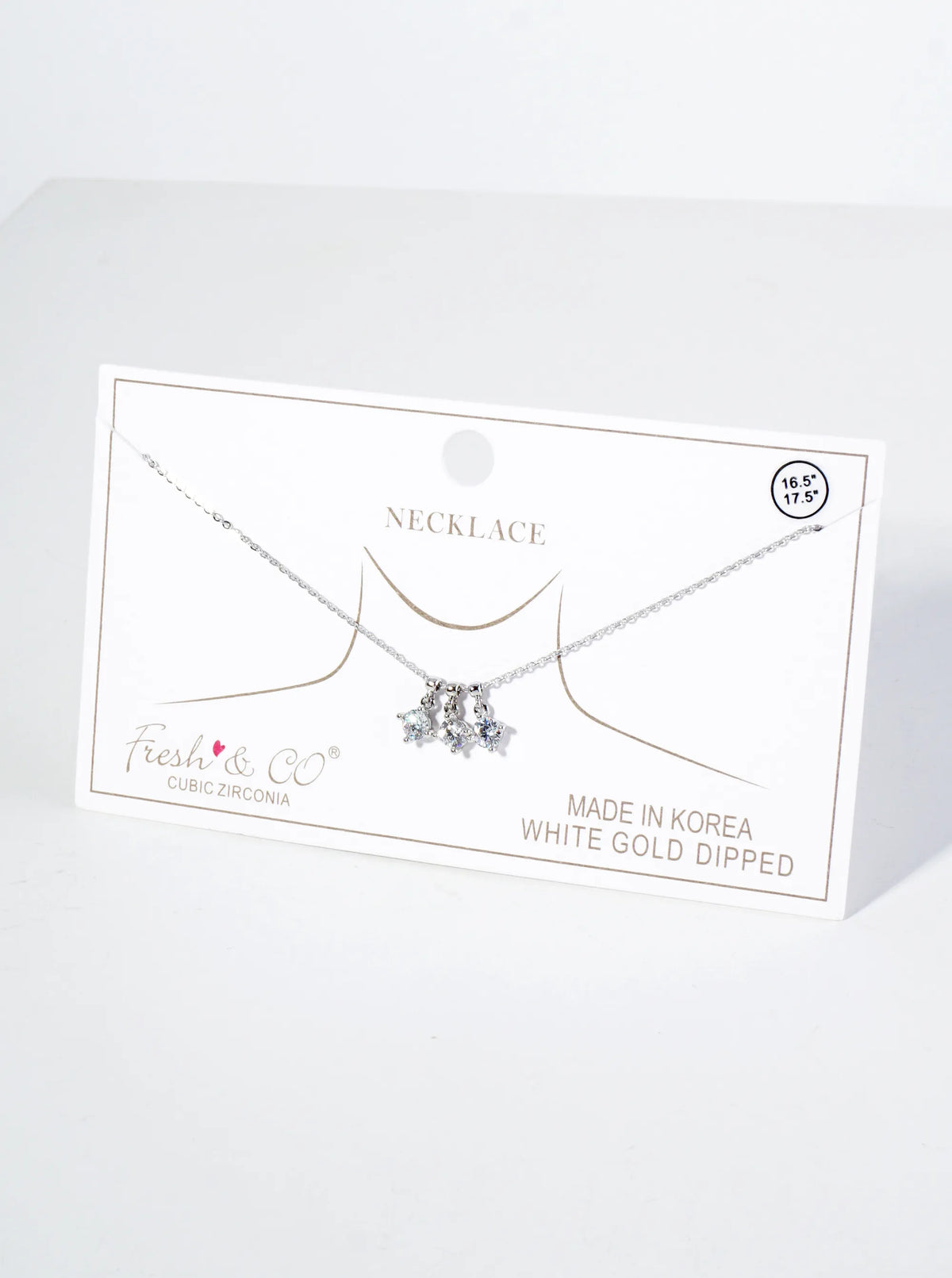 18K Gold Dipped Three 4-Prong Cubic Zirconia Pendant Necklace