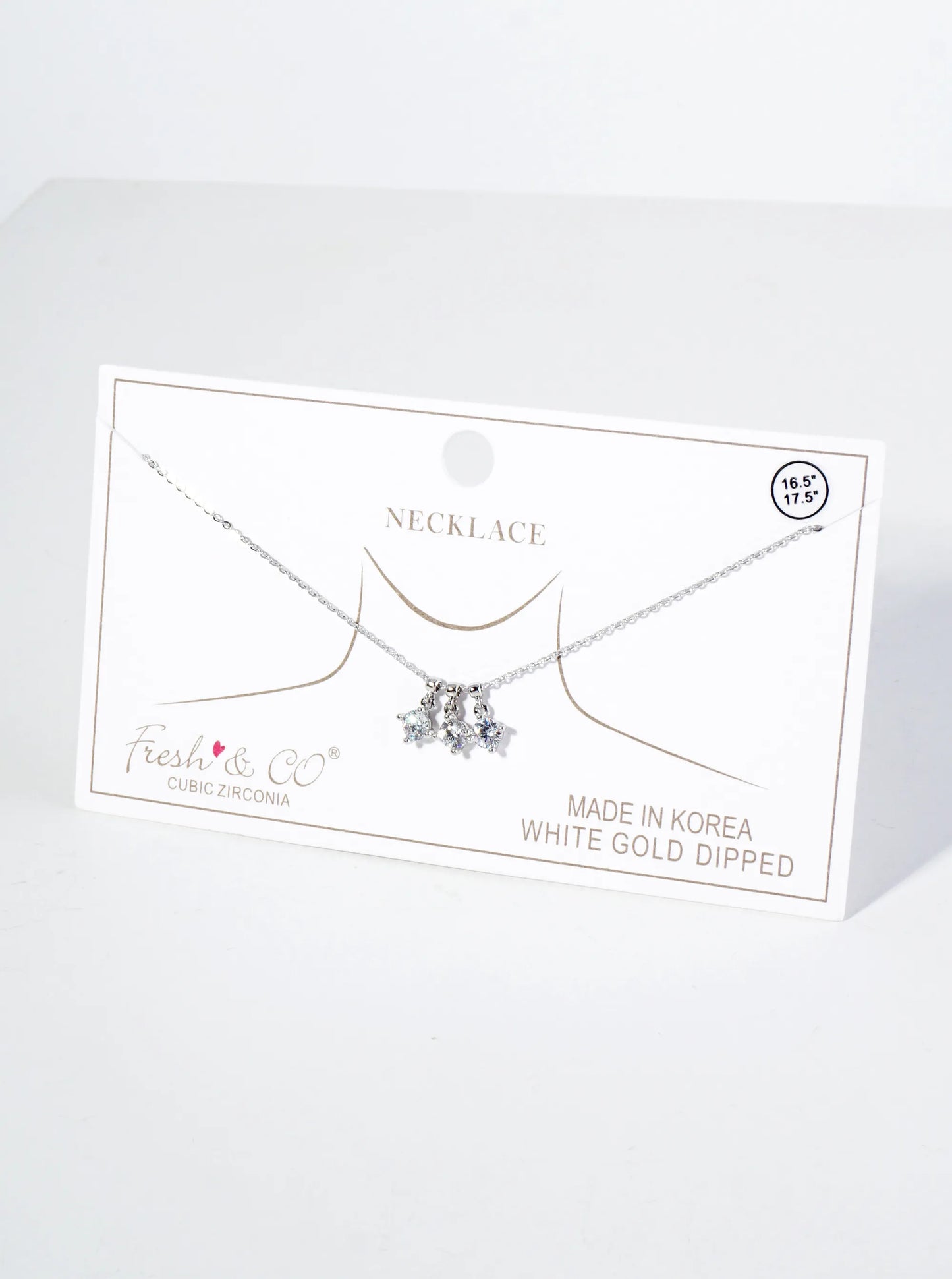 18K Gold Dipped Three 4-Prong Cubic Zirconia Pendant Necklace