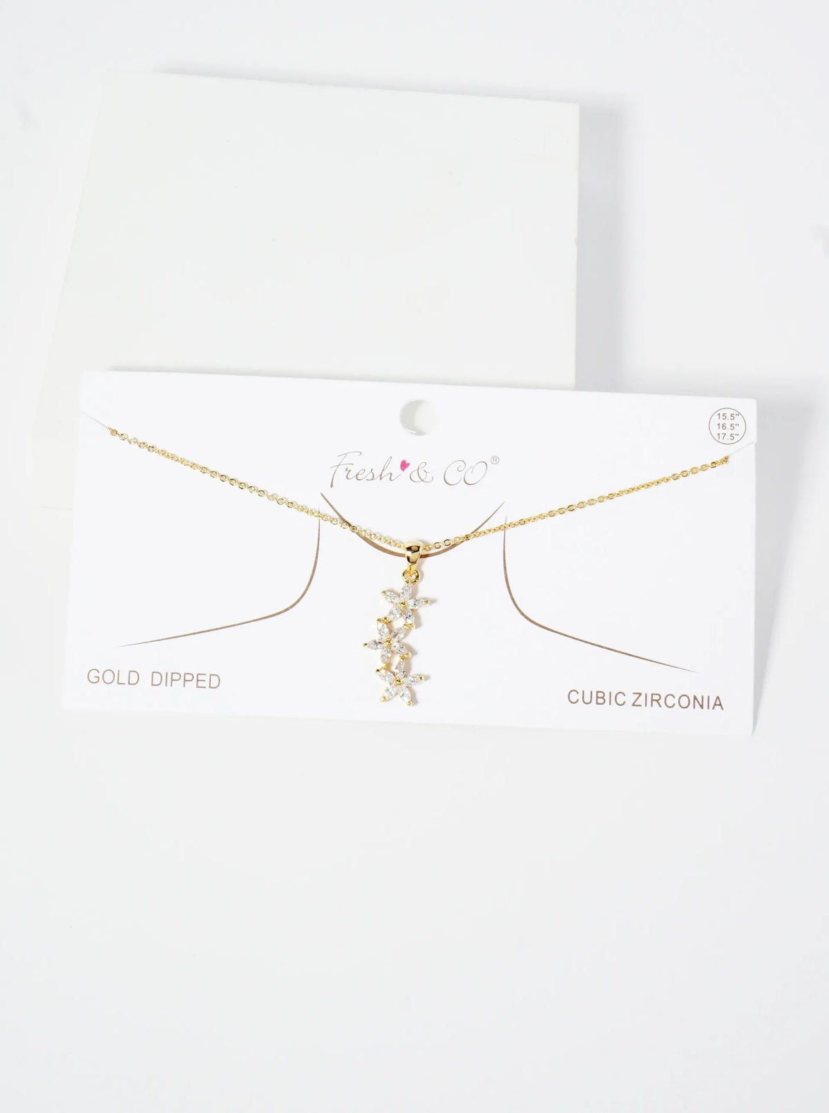 18K Gold Dipped Three CZ Flower Drop Pendant Necklace