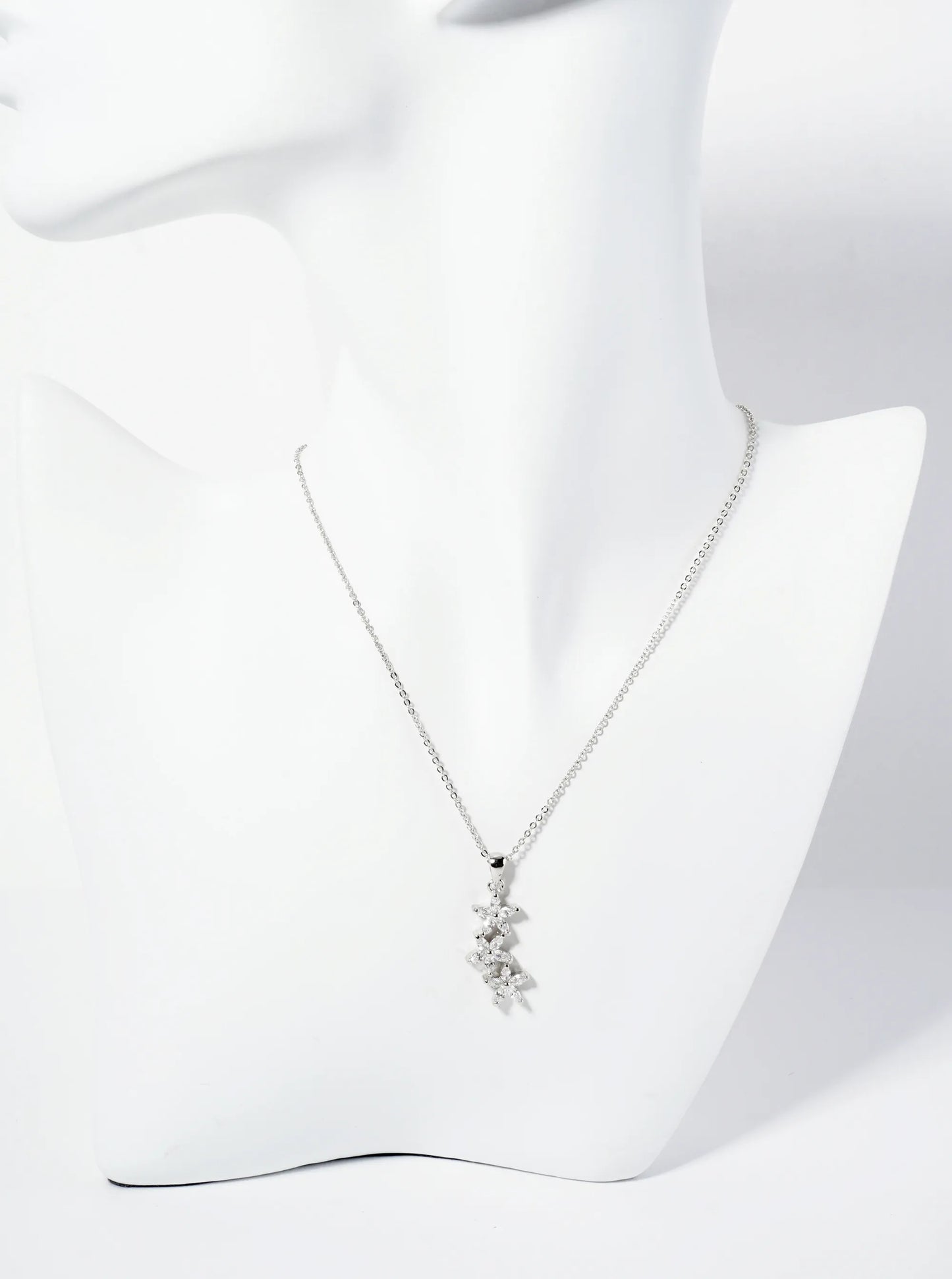 18K Gold Dipped Three CZ Flower Drop Pendant Necklace