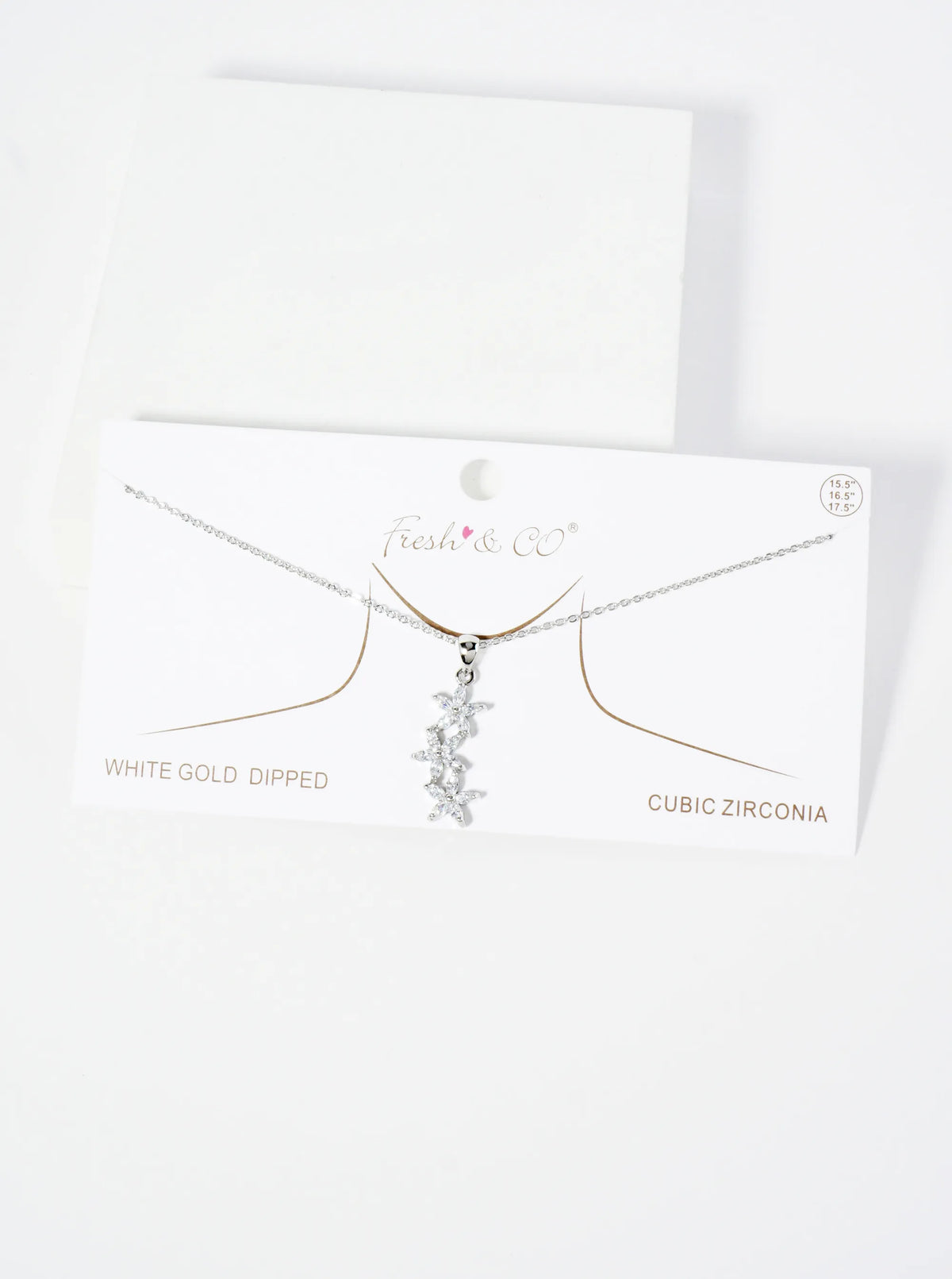 18K Gold Dipped Three CZ Flower Drop Pendant Necklace