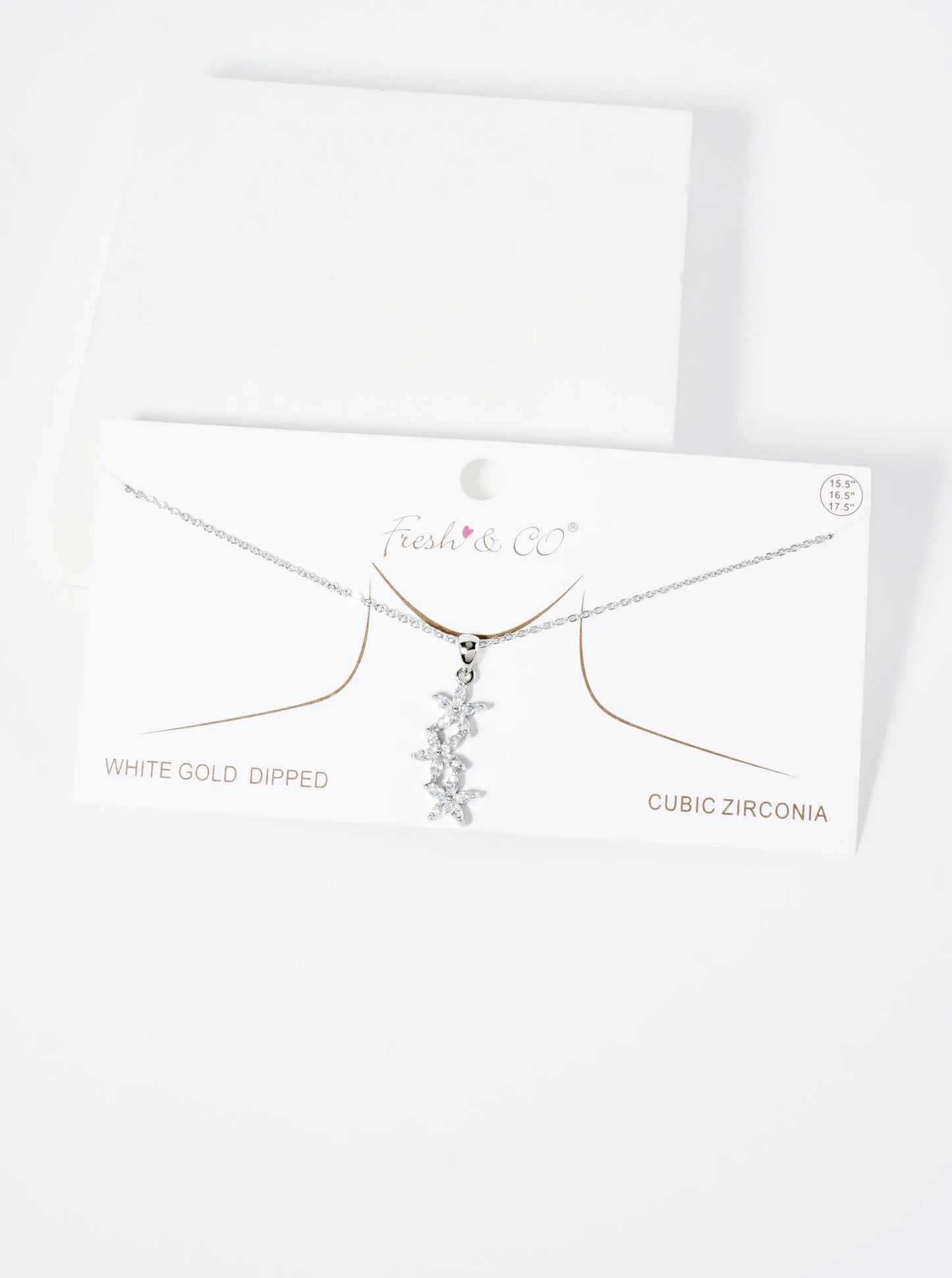 18K Gold Dipped Three CZ Flower Drop Pendant Necklace