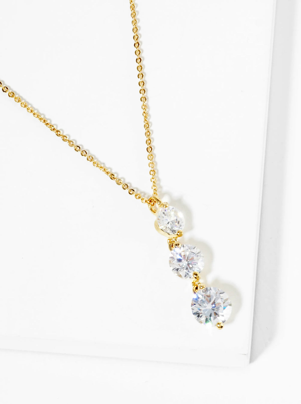 18K Gold Dipped Three CZ Stone Drop Pendant Necklace
