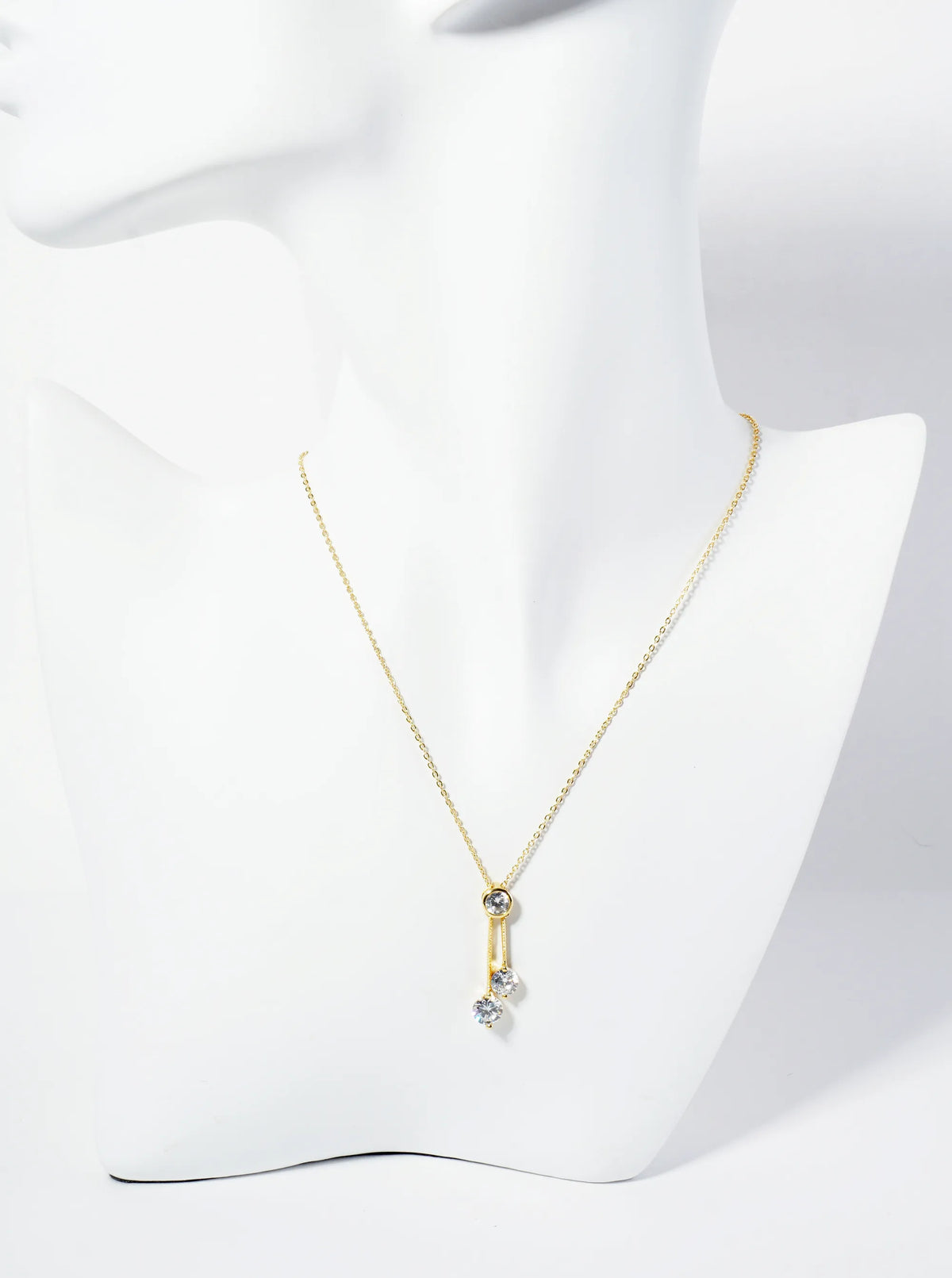 18K Gold Dipped Three CZ Stone Drop Pendant Necklace