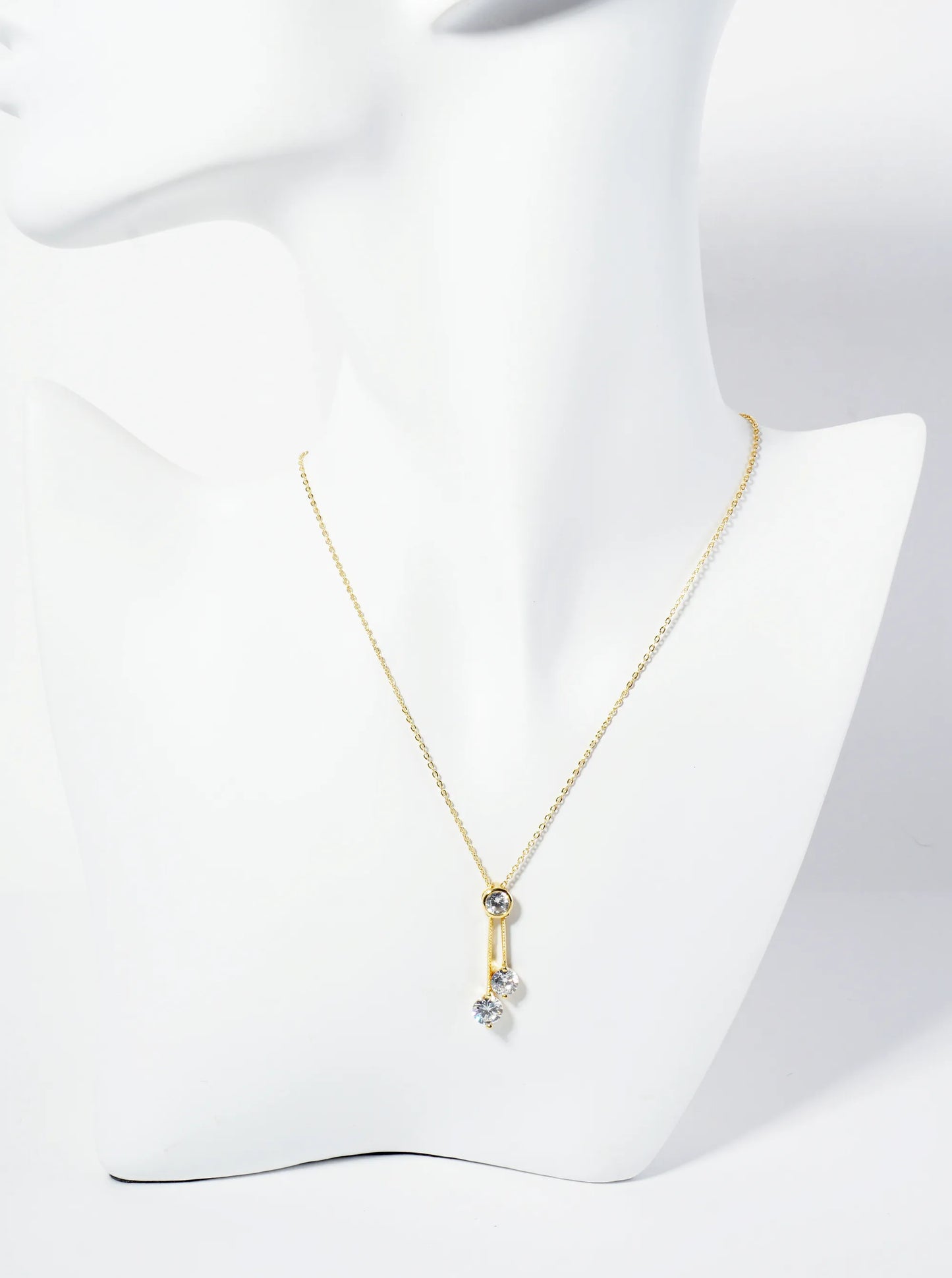 18K Gold Dipped Three CZ Stone Drop Pendant Necklace