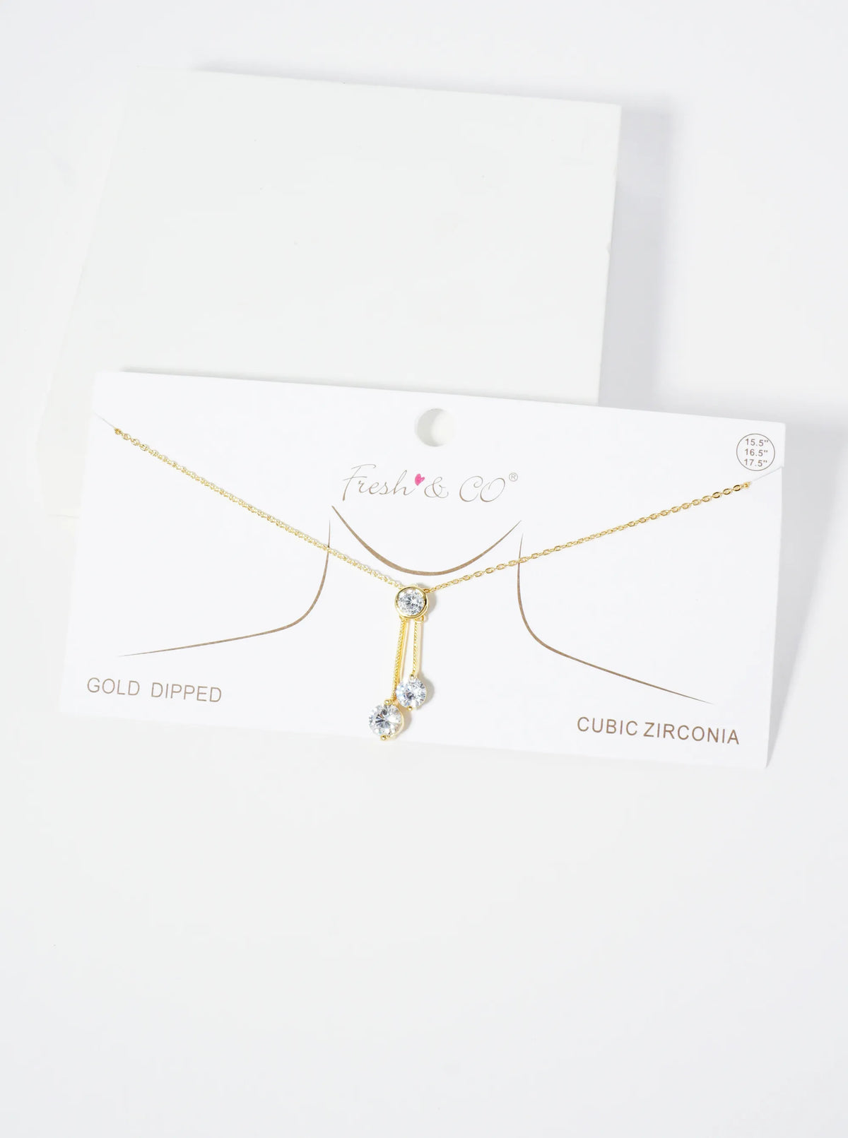18K Gold Dipped Three CZ Stone Drop Pendant Necklace