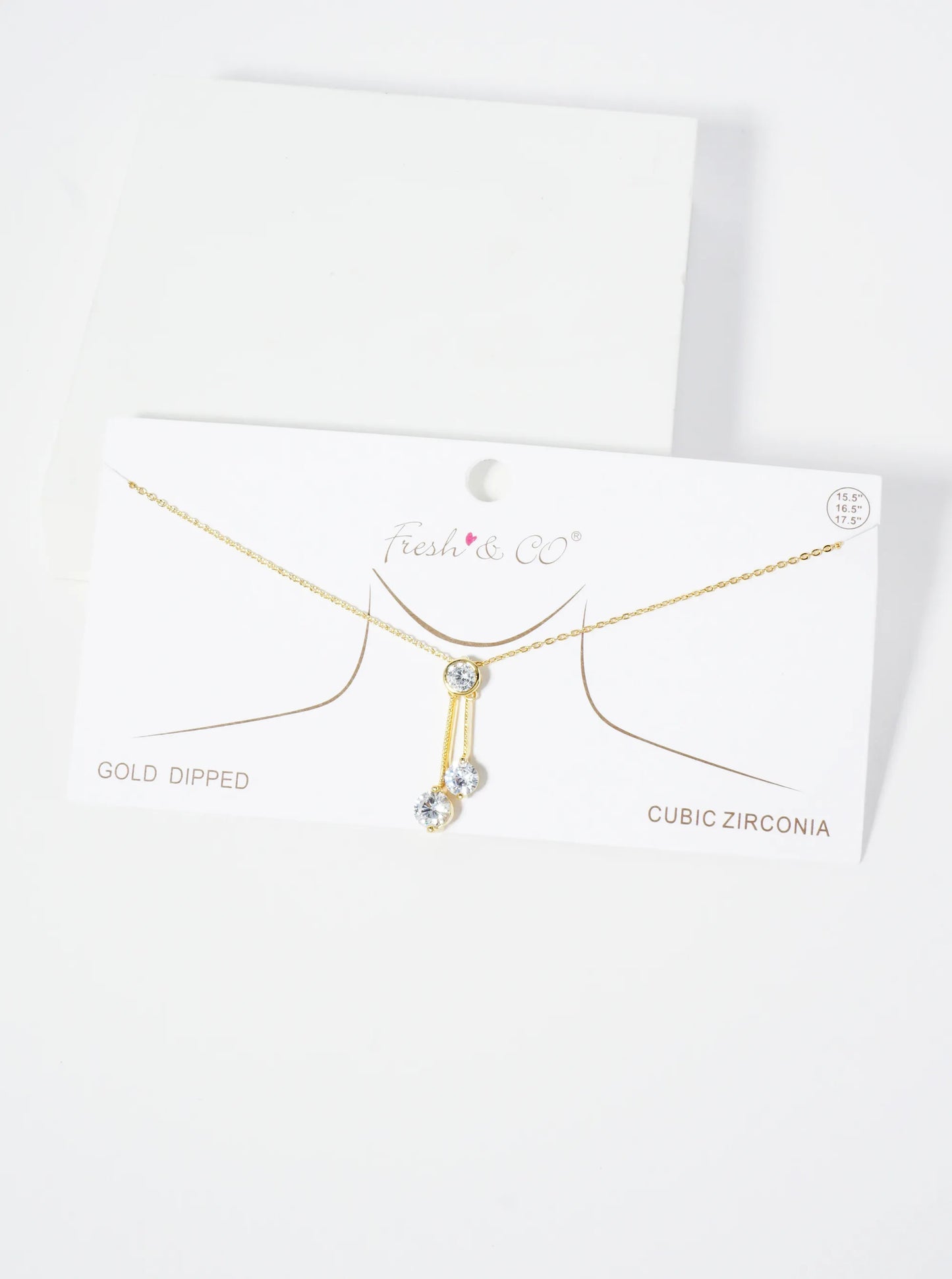 18K Gold Dipped Three CZ Stone Drop Pendant Necklace