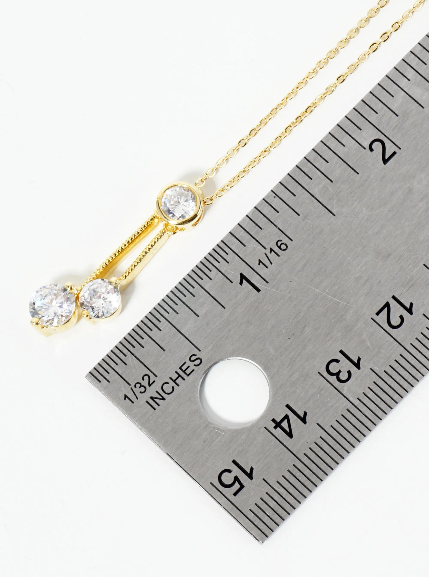 18K Gold Dipped Three CZ Stone Drop Pendant Necklace