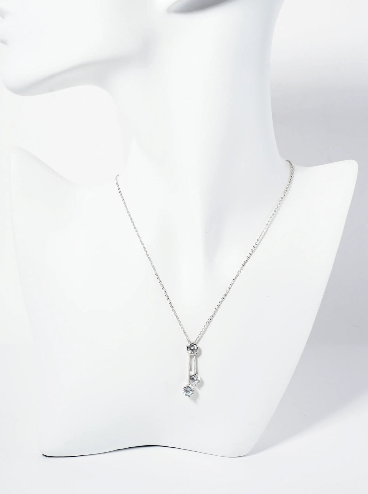 18K Gold Dipped Three CZ Stone Drop Pendant Necklace