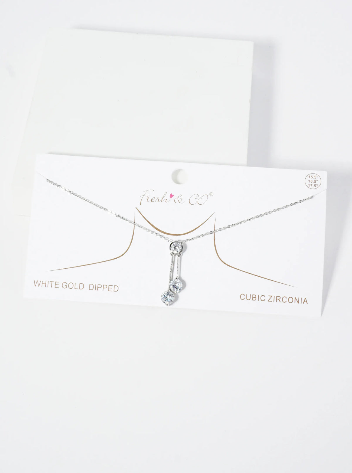 18K Gold Dipped Three CZ Stone Drop Pendant Necklace