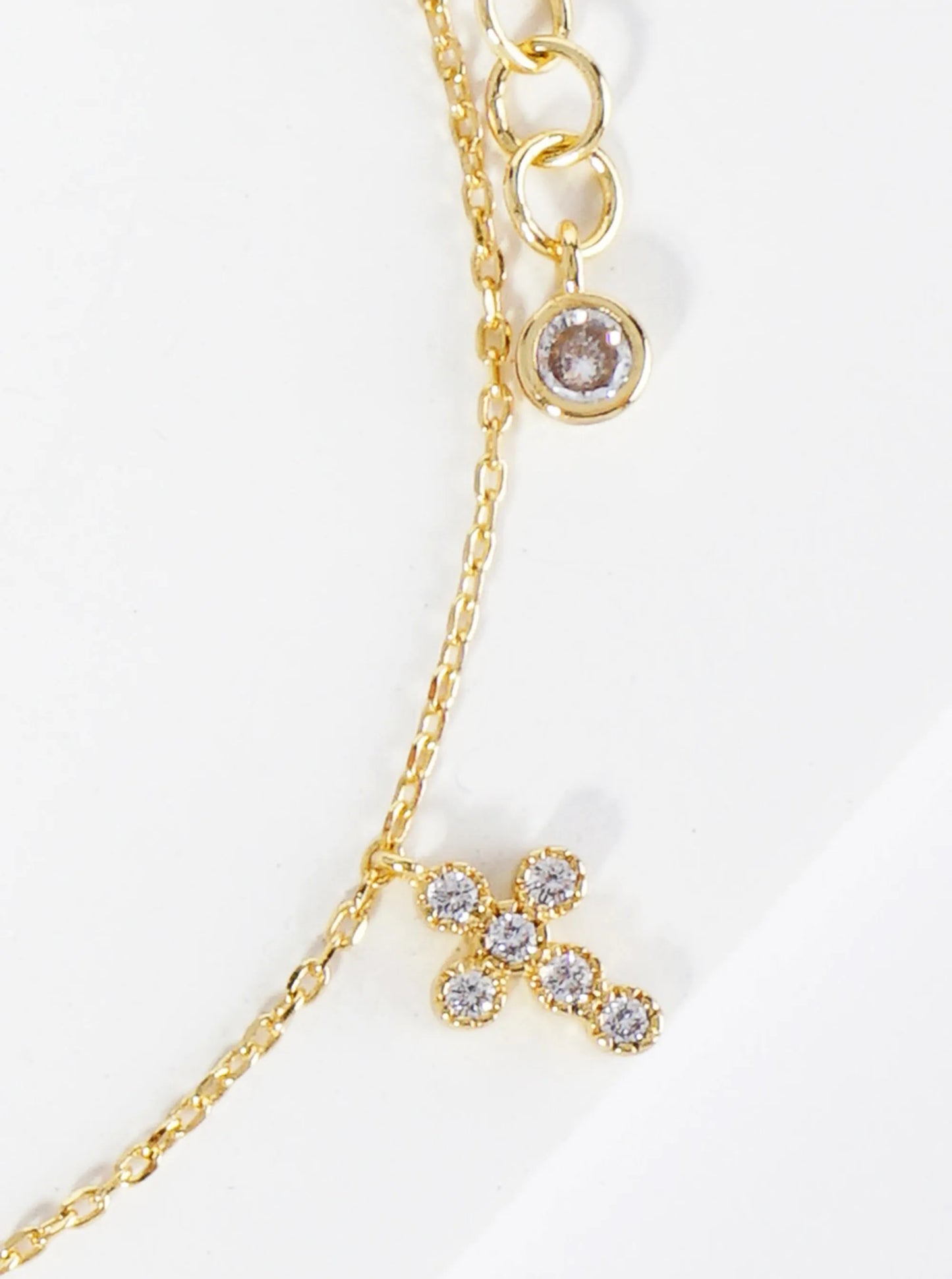 18K Gold Dipped Three Cubic Zirconia Cross Charms Brass Chain Anklet