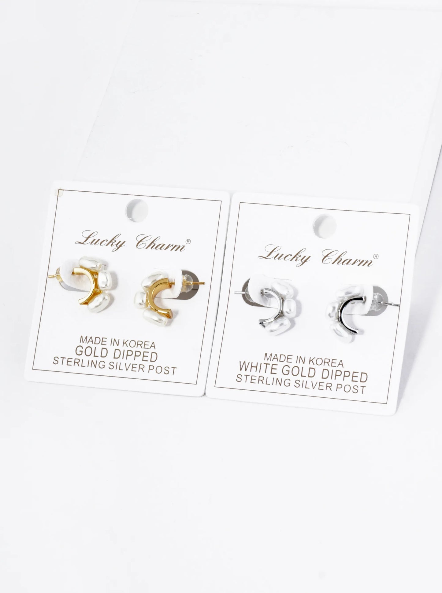18K Gold Dipped Three Freshwater Pearl 15mm Hoop Earrings