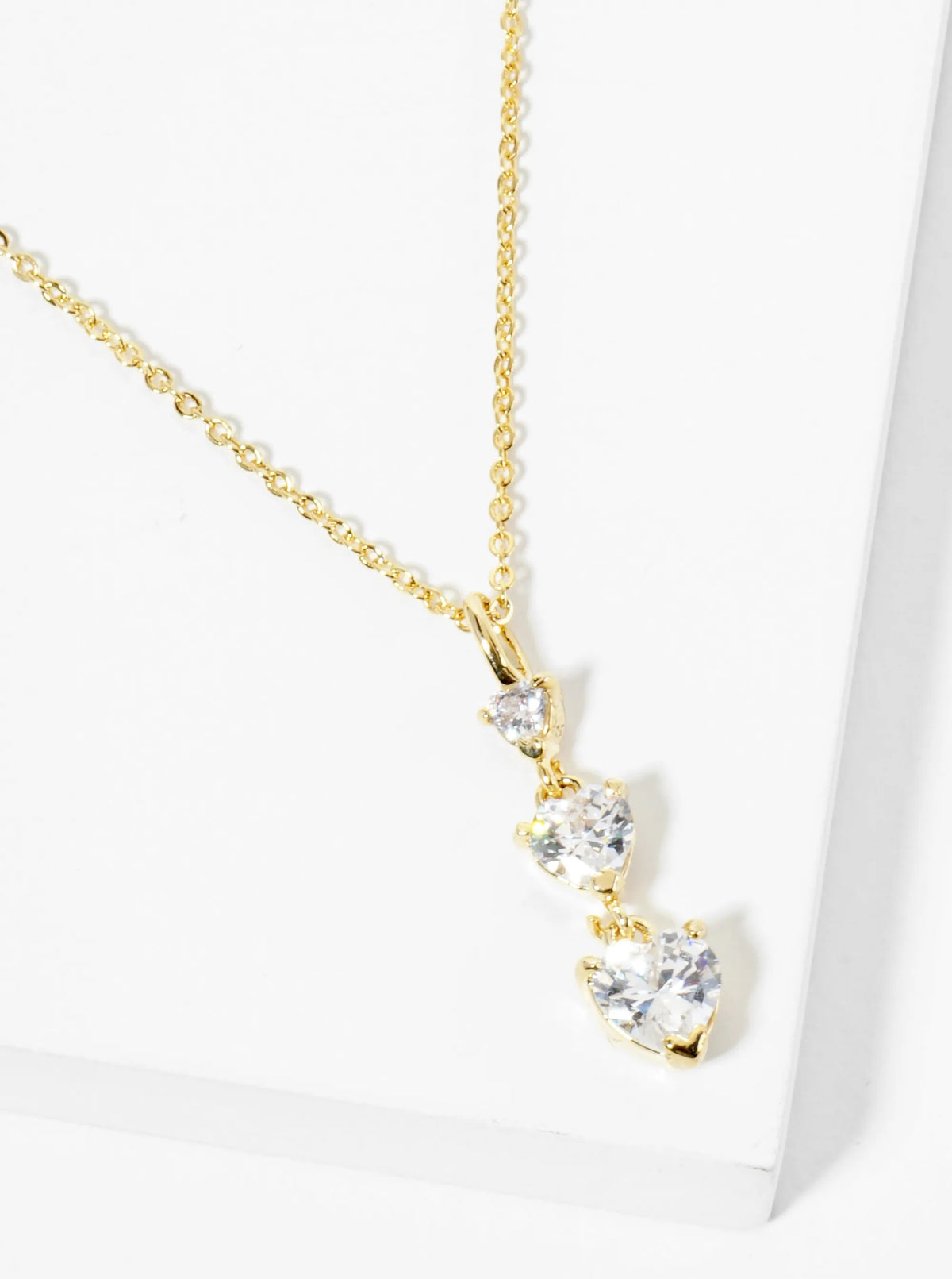 18K Gold Dipped Three Graduated Heart CZ Stones Pendant Necklace