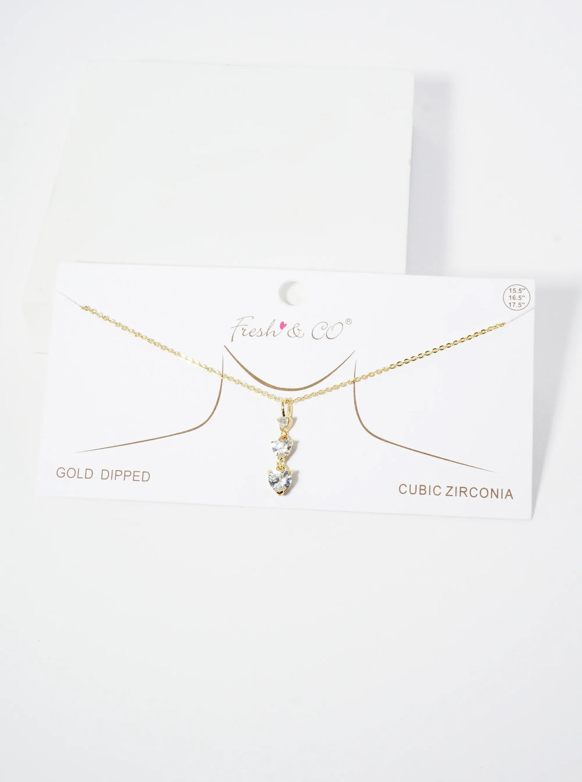 18K Gold Dipped Three Graduated Heart CZ Stones Pendant Necklace