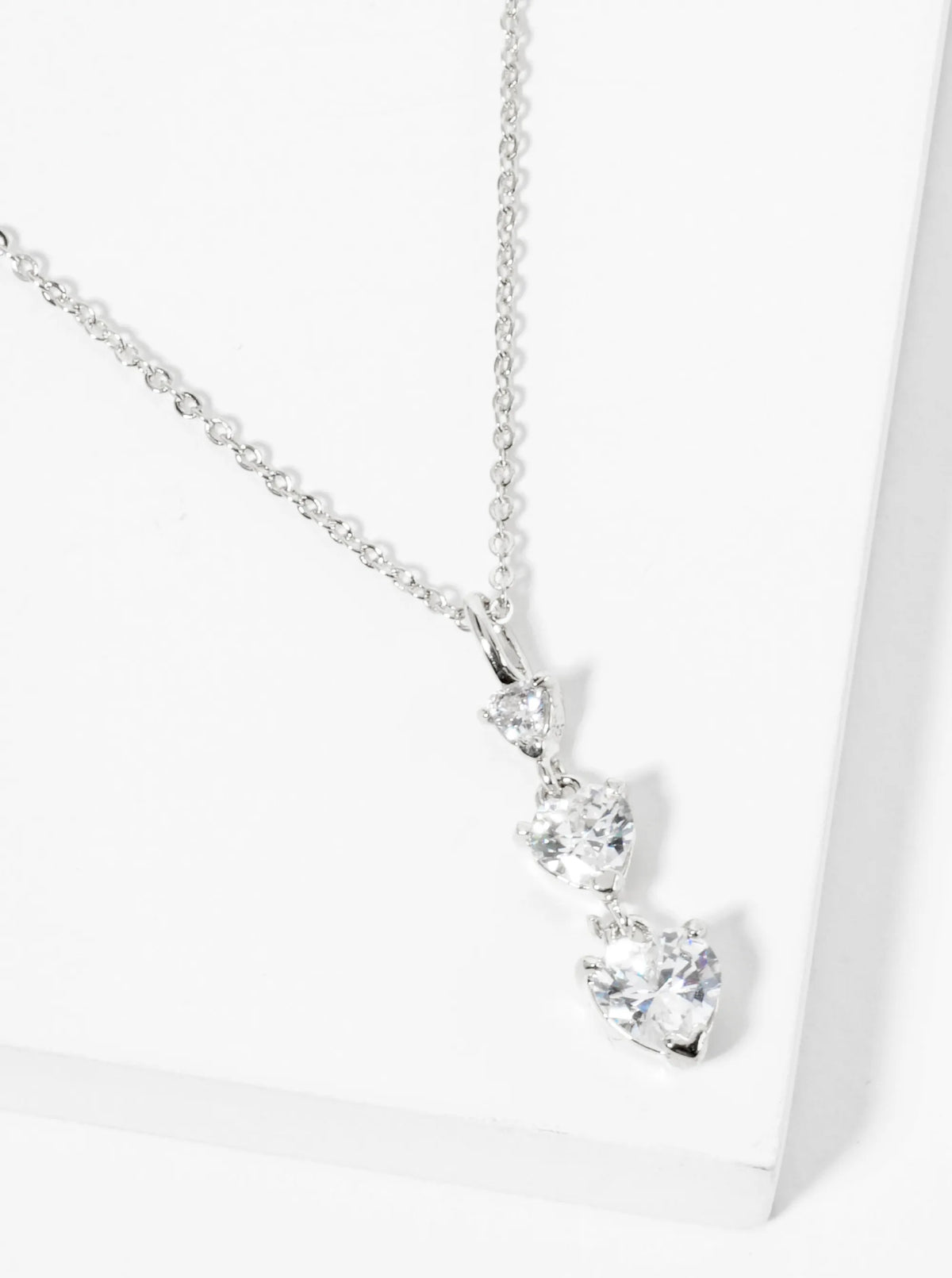 18K Gold Dipped Three Graduated Heart CZ Stones Pendant Necklace