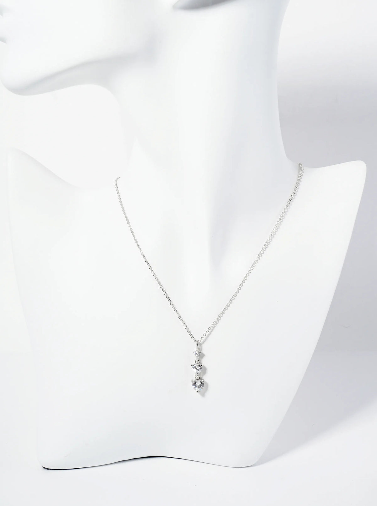 18K Gold Dipped Three Graduated Heart CZ Stones Pendant Necklace